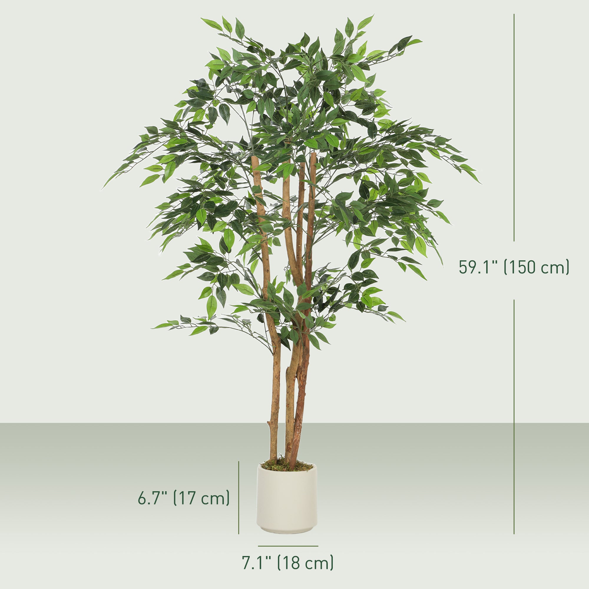 5FT Artificial Banyan Tree Set of 2, Fake Potted Tree with Solid Wood Trunk and Pot for Indoor