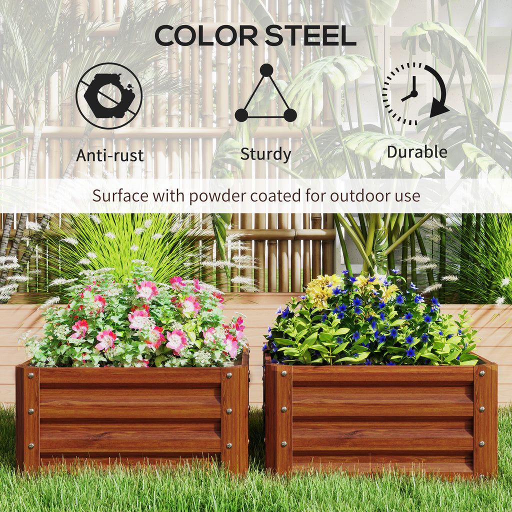 Galvanized Raised Garden Beds, Outdoor Planter Box, Set of 2, for Flowers, Herbs and Vegetables, Dark Brown Wood Effect