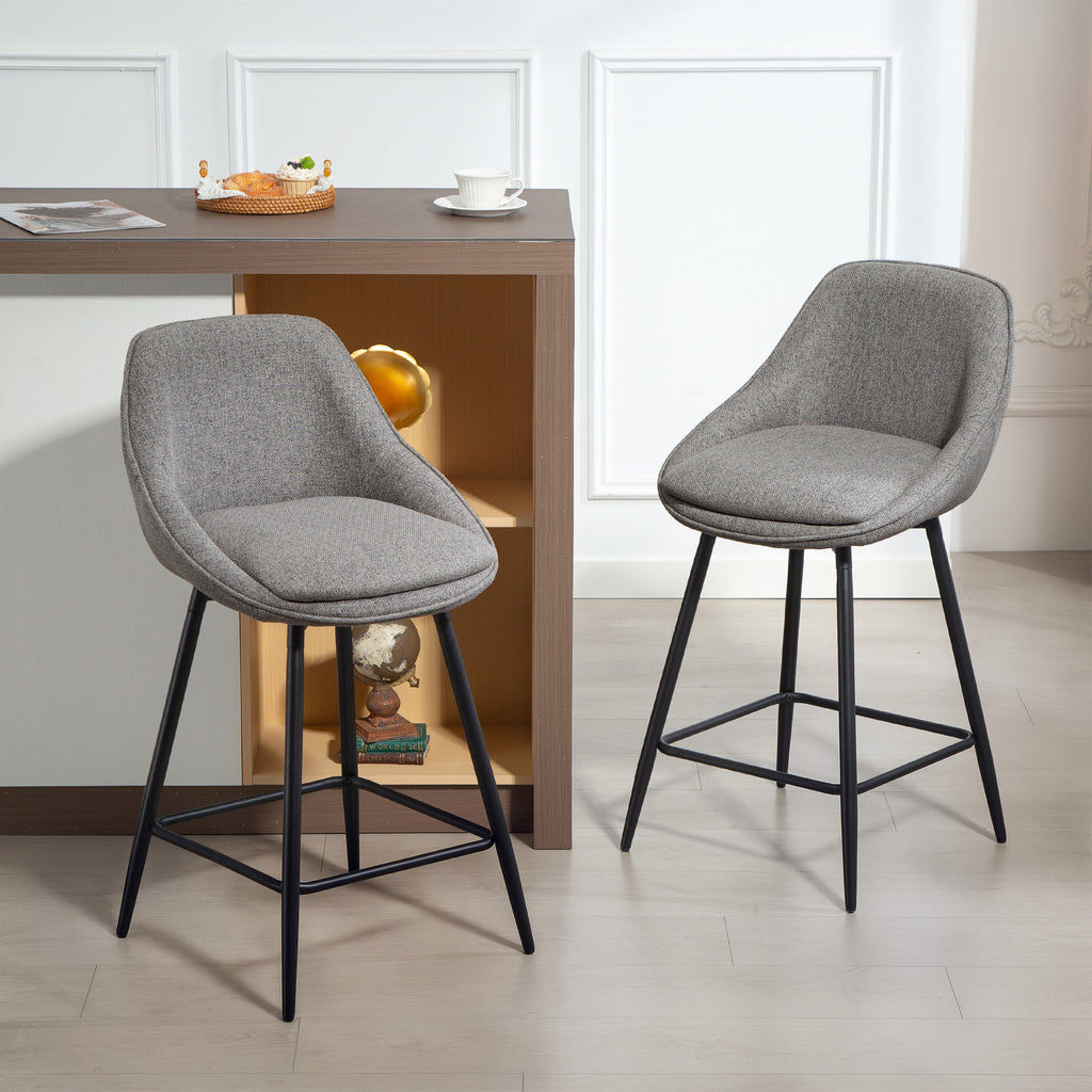 26" Counter Height Barstools Set of 2, Upholstered Swivel Bar Stools with Backrests and Armrests, Dark Grey