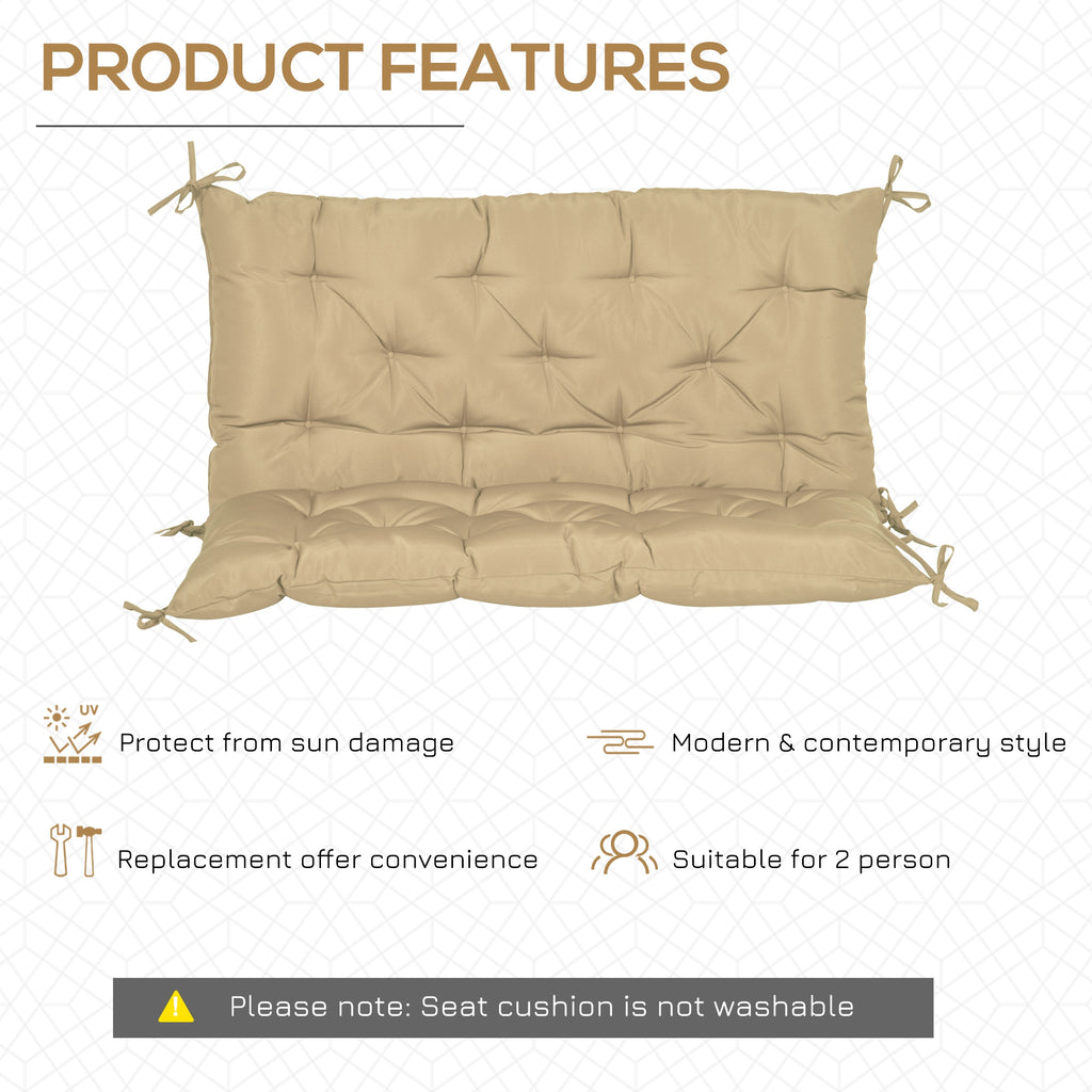 2-Seater Garden Bench Cushion Swing Chair Mat Replacement with Backrest, for Indoor and Outdoor, 39.4"x38.6", Khaki
