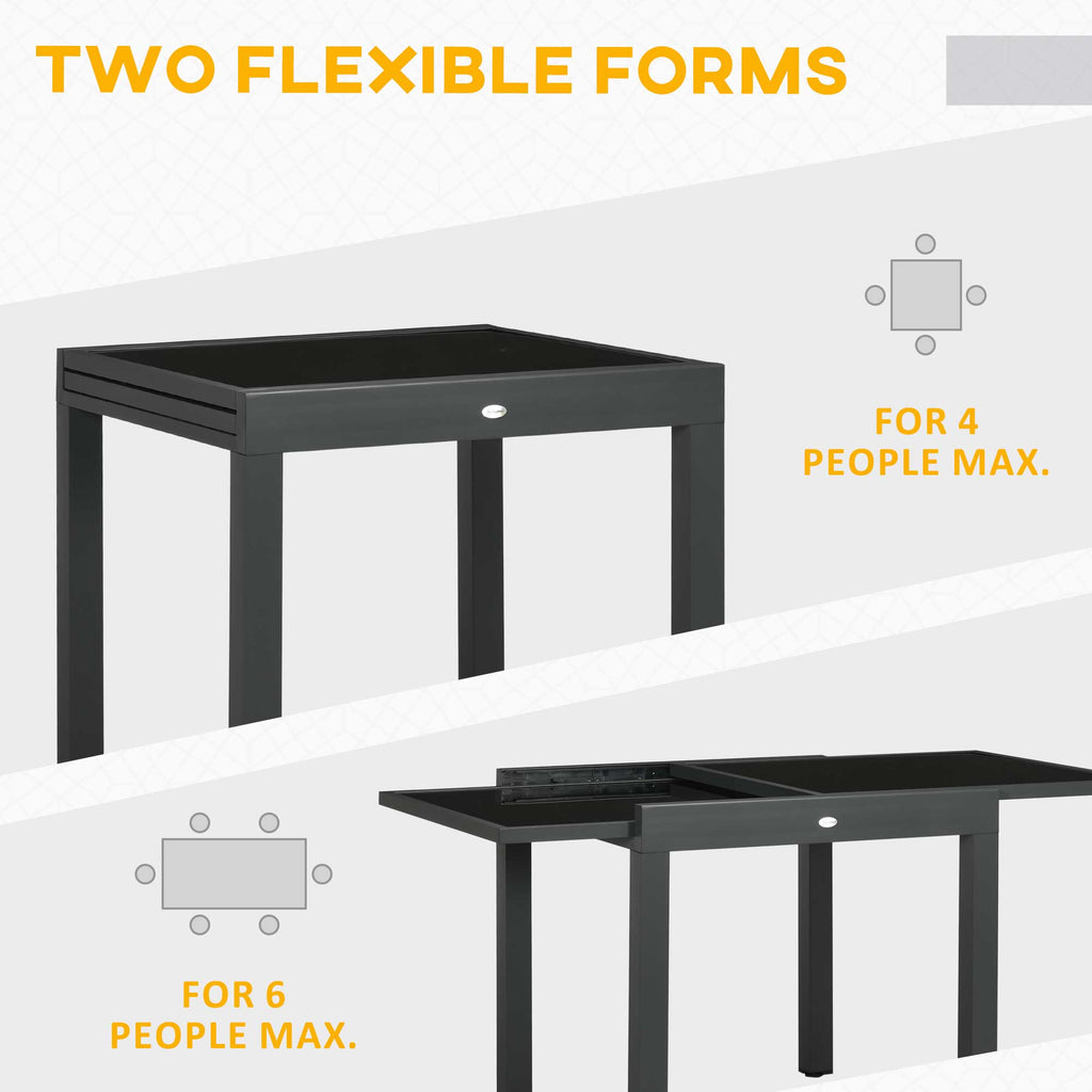 63" Extendable Outdoor Dining Table Patio Table with Aluminum Frame and Tempered Glass Tabletop, Black
