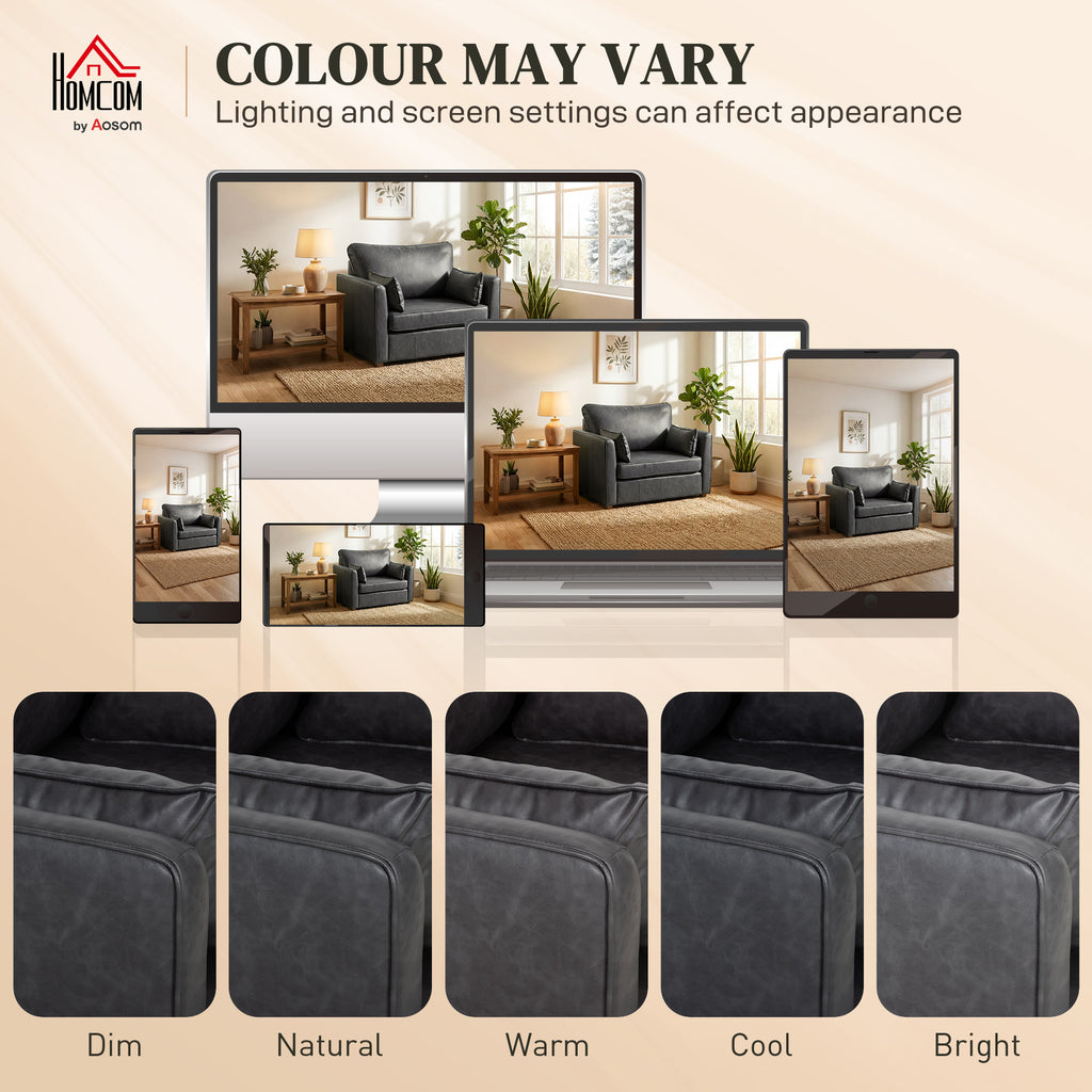 Accent Chair, PU Leather Armchair with Wide Seat, Spring Cushion, Rubberwood legs, 2 Pillows, Black
