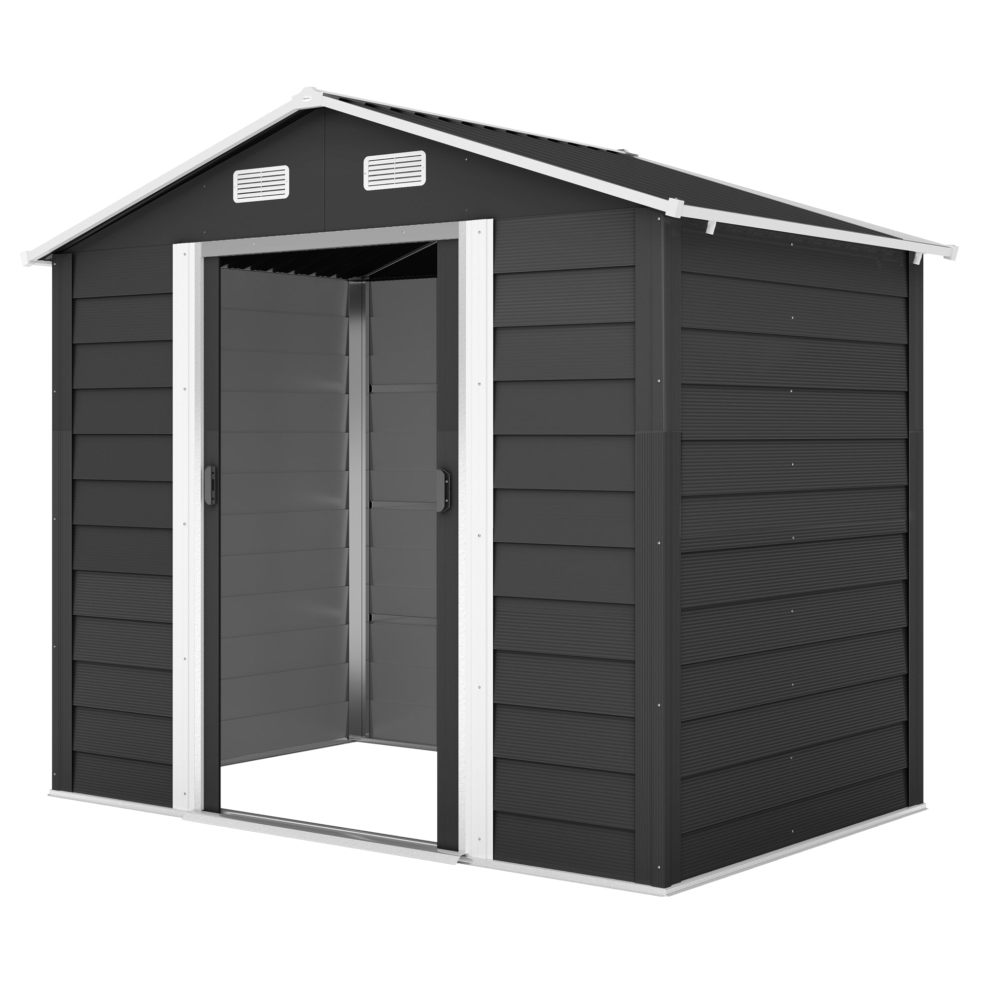 7.7' x 6.5' Outdoor Metal Garden Shed House Hut Gardening Tool Storage with Ventilation, Dark Grey