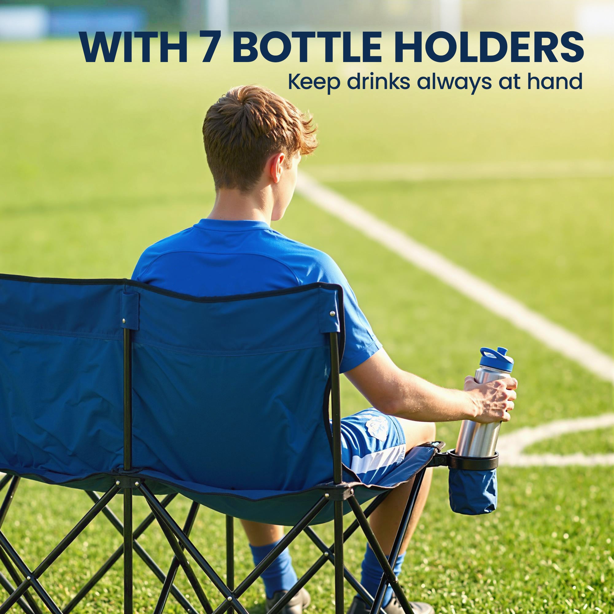 6 Seat Folding Camping Chair with Cup Holder and Carrying Case for Camping, Picnic, Sports Events, Blue