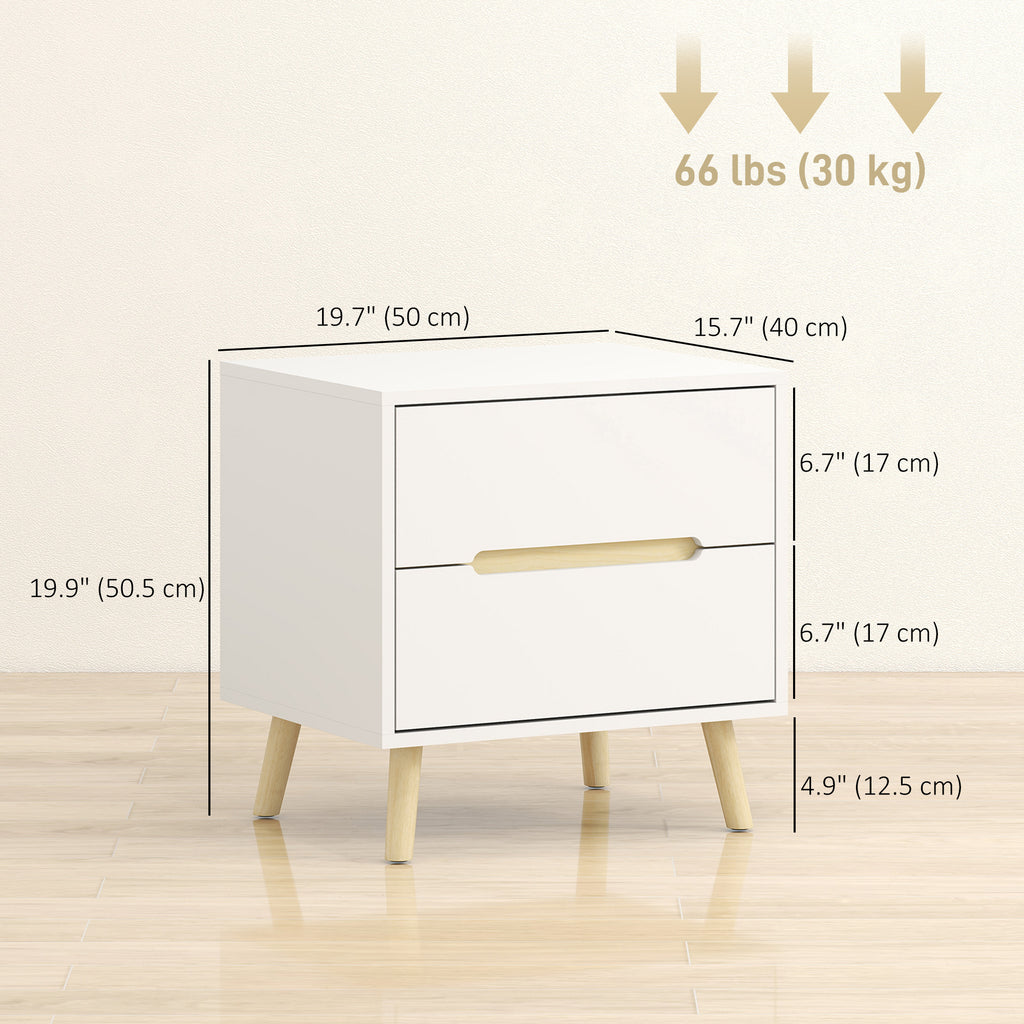 Nightstands Set of 2, Bedside Table with 2 Drawers, Modern Side End Table with Solid  Wood Legs for Bedroom, White