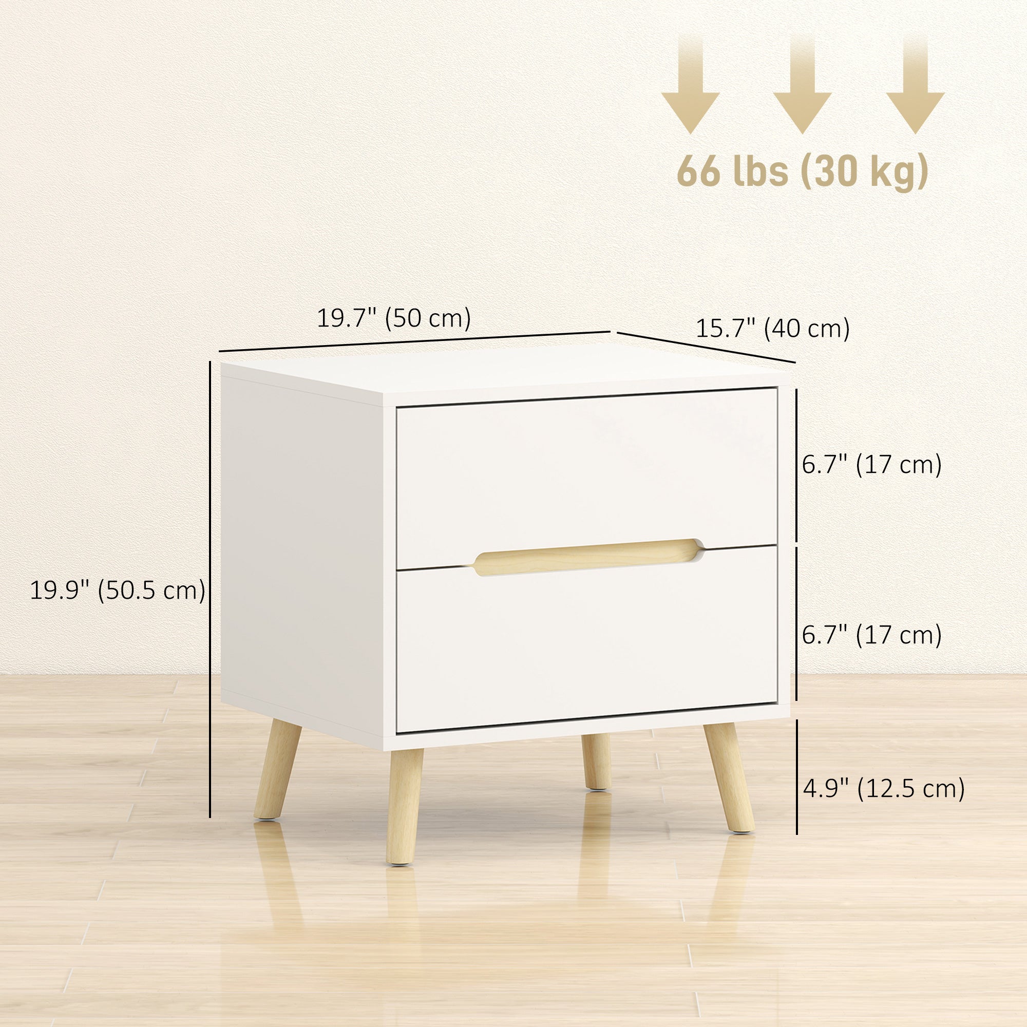Nightstands Set of 2, Bedside Table with 2 Drawers, Modern Side End Table with Solid  Wood Legs for Bedroom, White