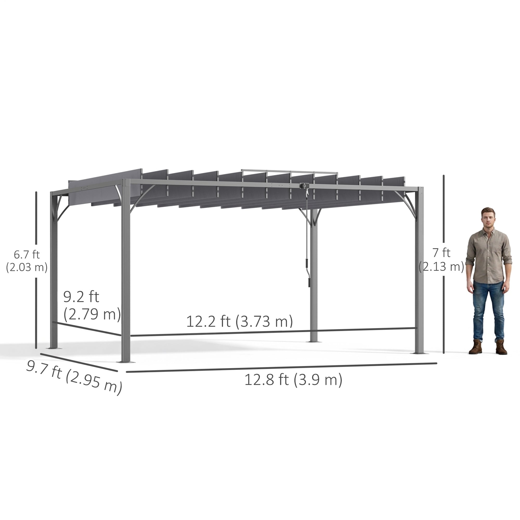 12.8' x 9.7' Outdoor Pergola with Retractable Roof, Aluminium Louvered Pergola Canopy Gazebo for Lawn Garden Patio, Grey