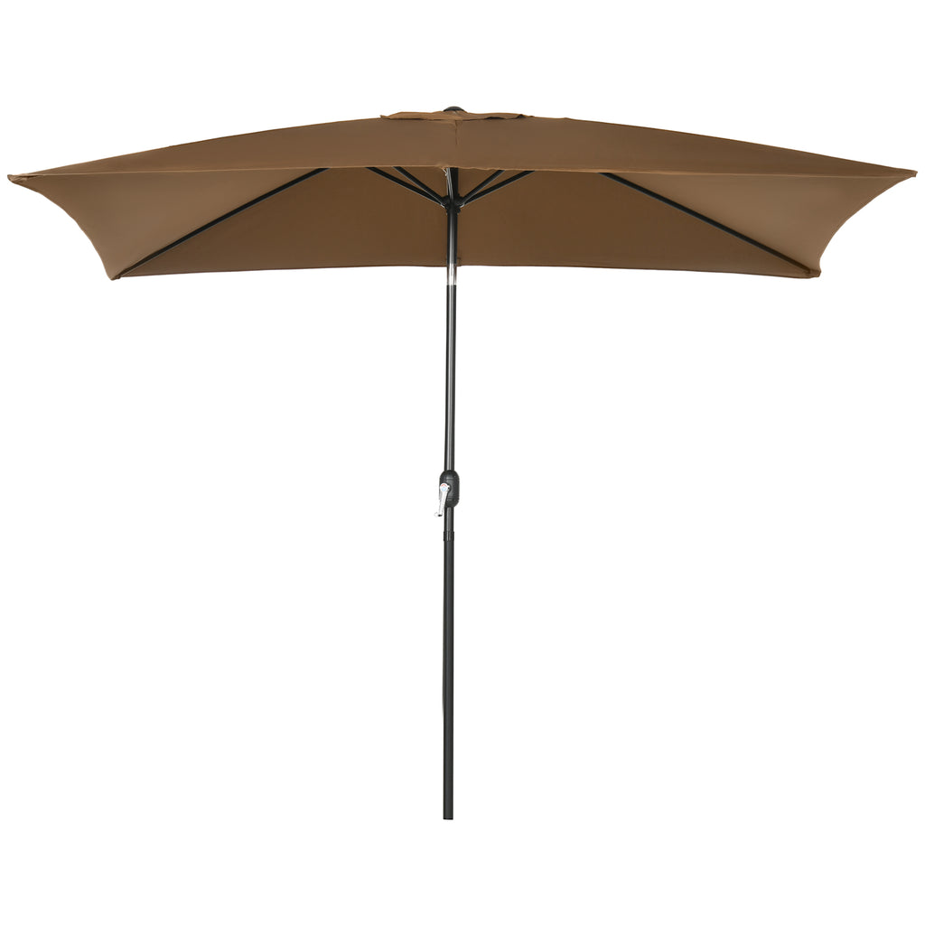 6.5x10ft Rectangle Aluminum Tilt Patio Umbrella, Garden Market Parasol, Outdoor Sunshade Canopy with Crank, Coffee