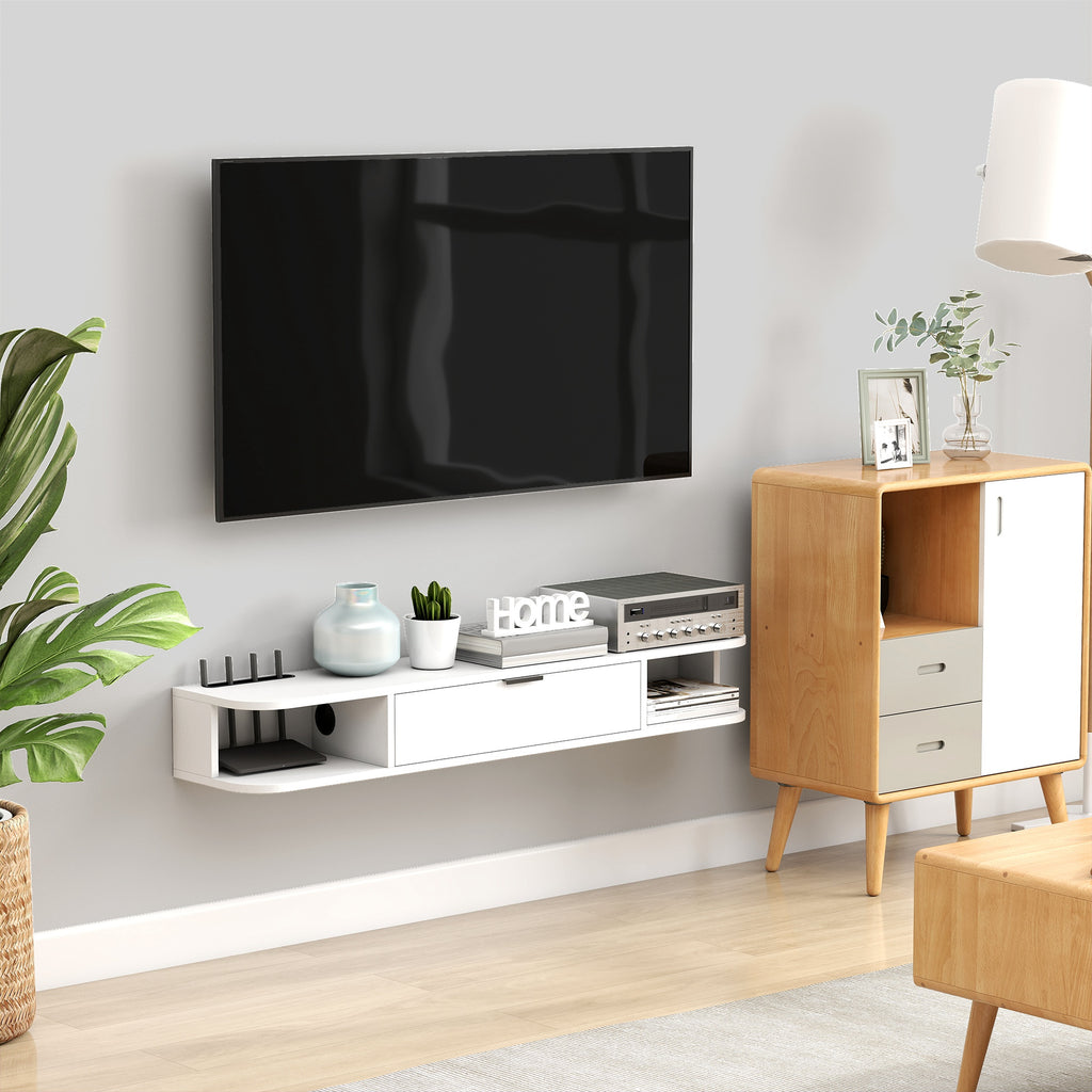 47" Floating TV Stand for TVs up to 50 Inch, Wall Mounted Media Console with Flip Drawer and 2 Open Shelves, White
