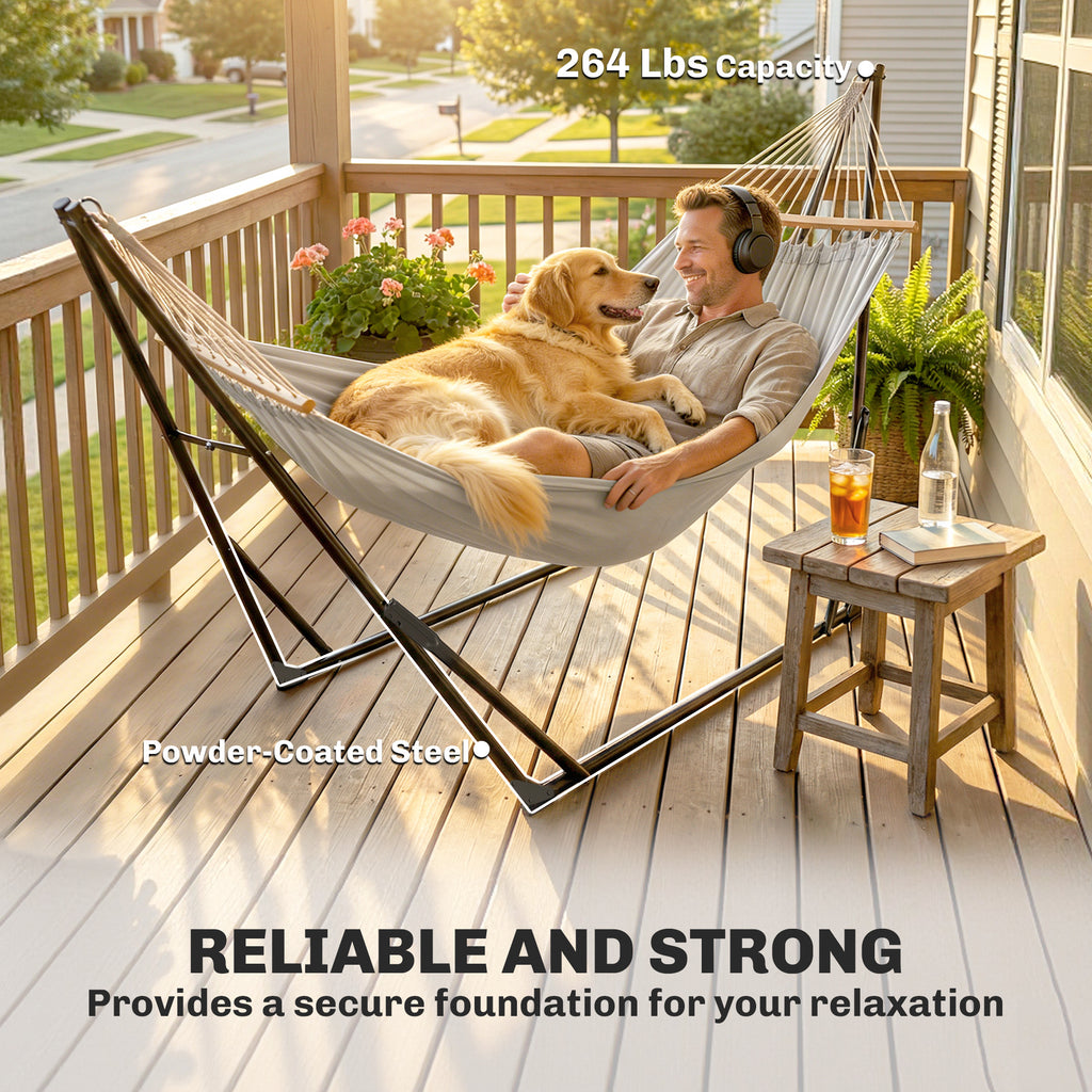 9.5ft Hammock Stand Only, Portable Adjustable Foldable Powder-Coated Steel Hammock Frame, Black