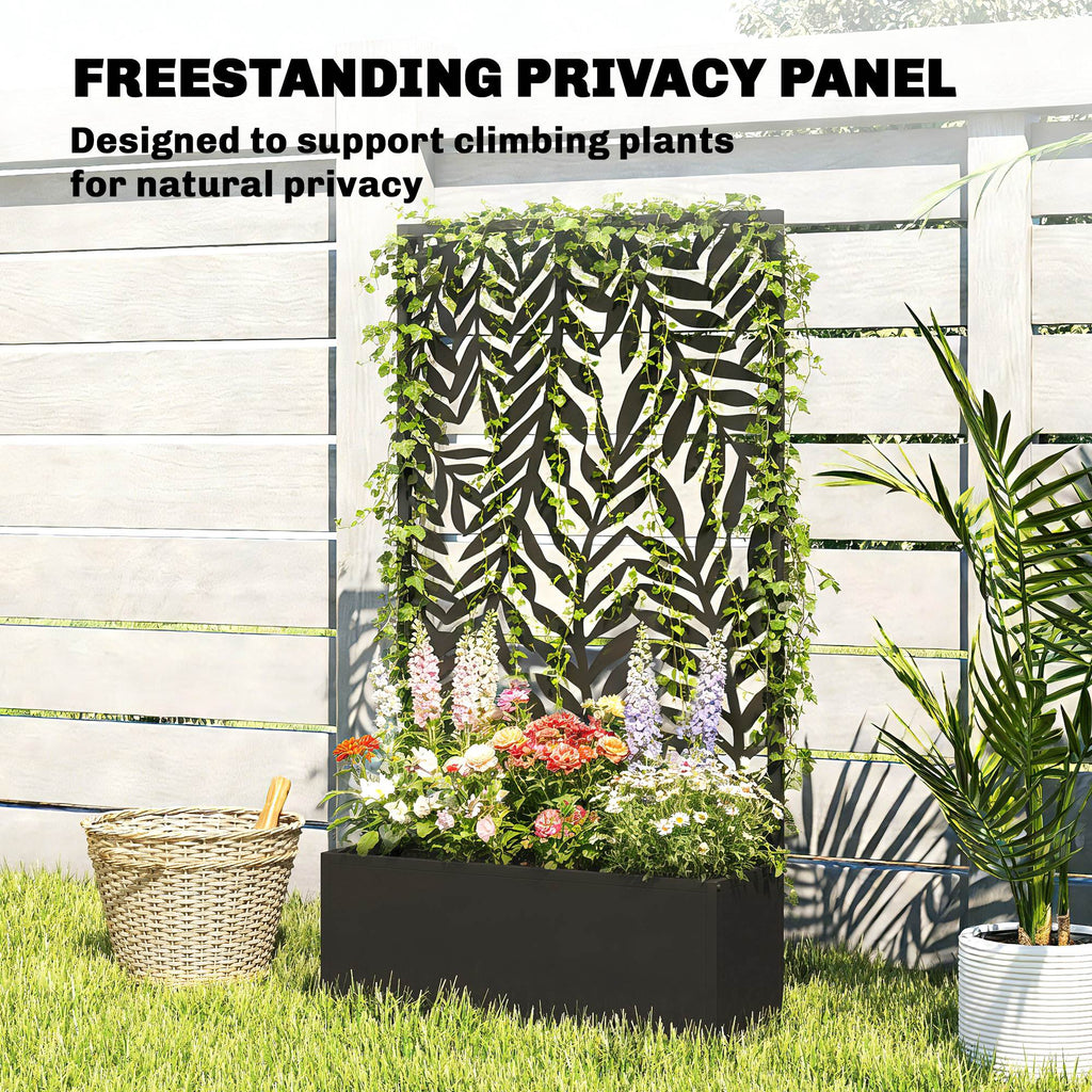 Metal Planter Box with Trellis, 44.5" Raised Garden Bed with Trellis Privacy Screen for Climbing Plants