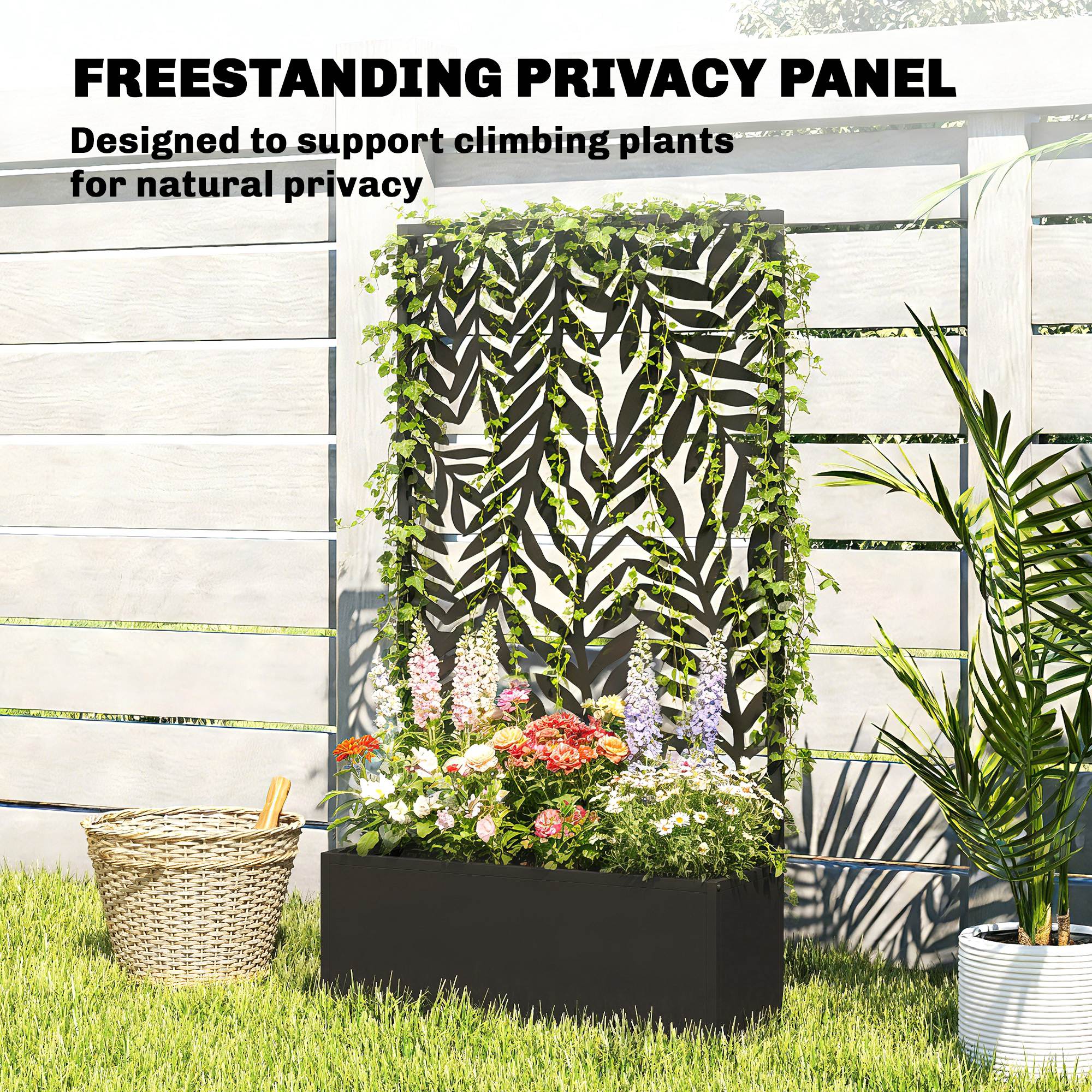 Metal Planter Box with Trellis, 44.5" Raised Garden Bed with Trellis Privacy Screen for Climbing Plants
