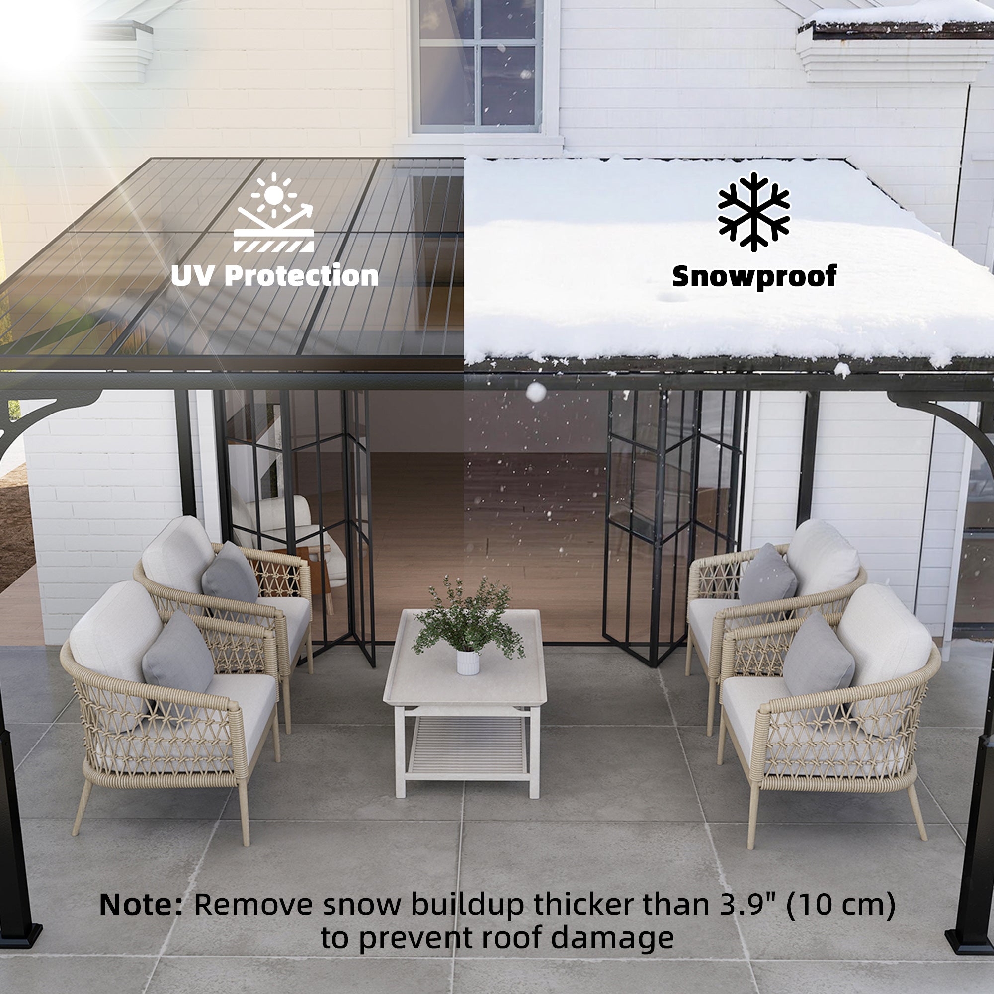 11' x 10' Outdoor Pergola, Wall Mounted Hardtop Lean-to Gazebo with Polycarbonate Roof and Metal-Aluminium Frame