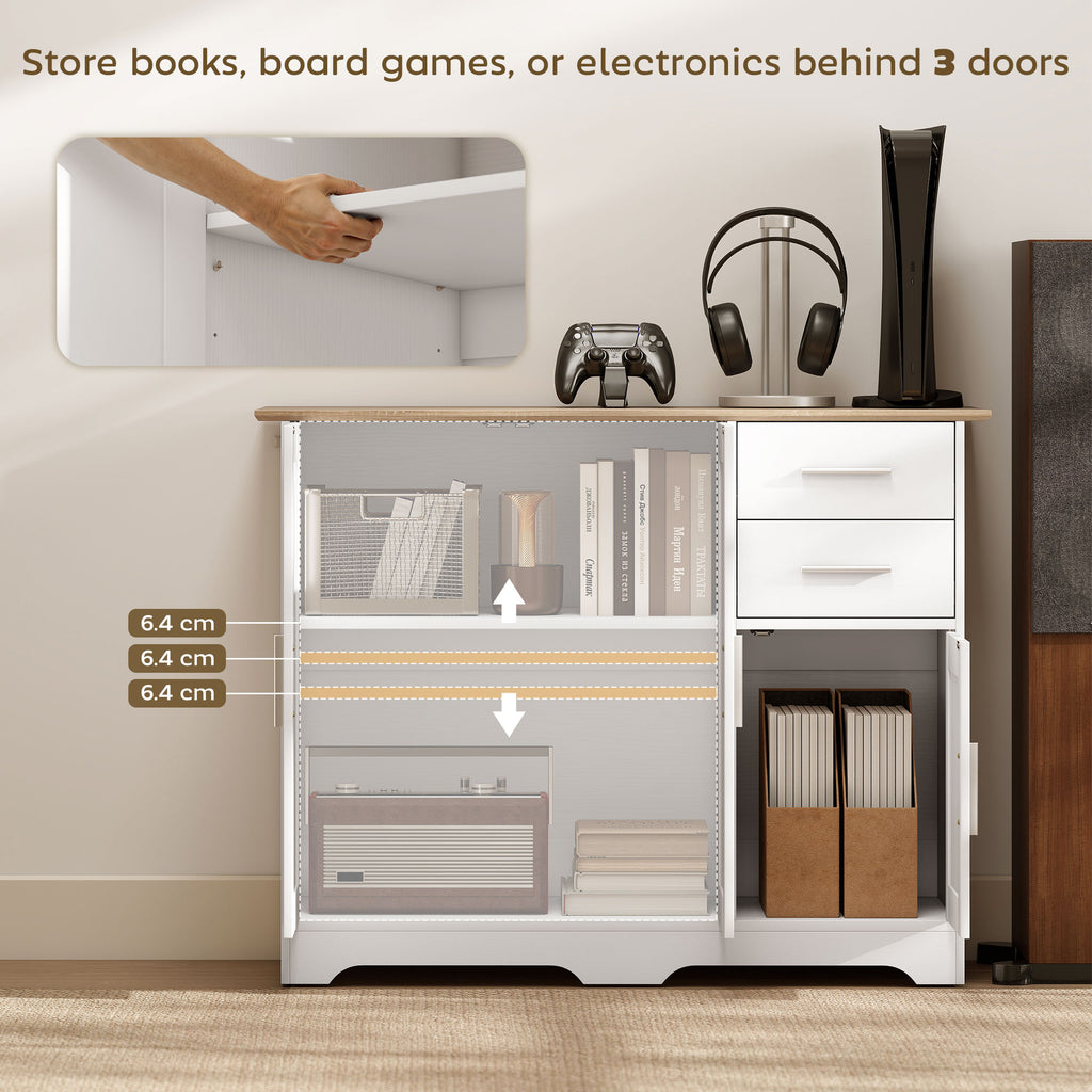 40" Sideboard Buffet Cabinet, Modern Kitchen Storage Cabinet with 2 Drawers, 3 Doors & Adjustable Shelf, White