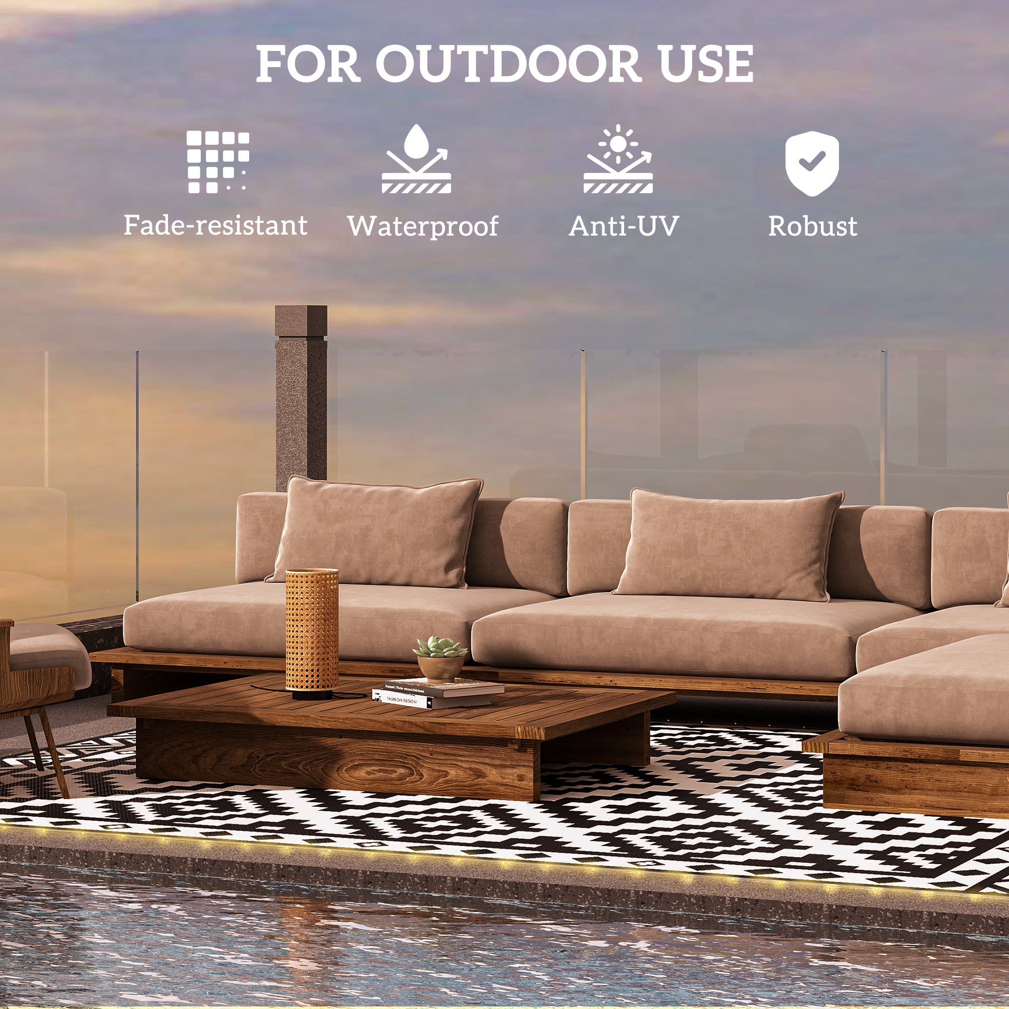 Outdoor Rug Carpet Reversible Plastic Straw Rug with LED Lights 12' x 9'