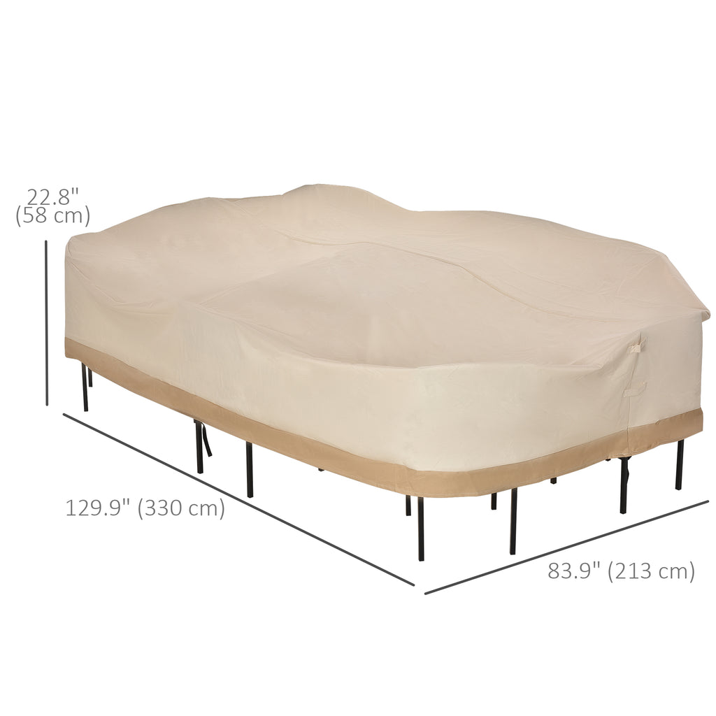 129.9-Inch Oval Patio Table and Chair Set Cover, Beige/Coffee Sofa Set