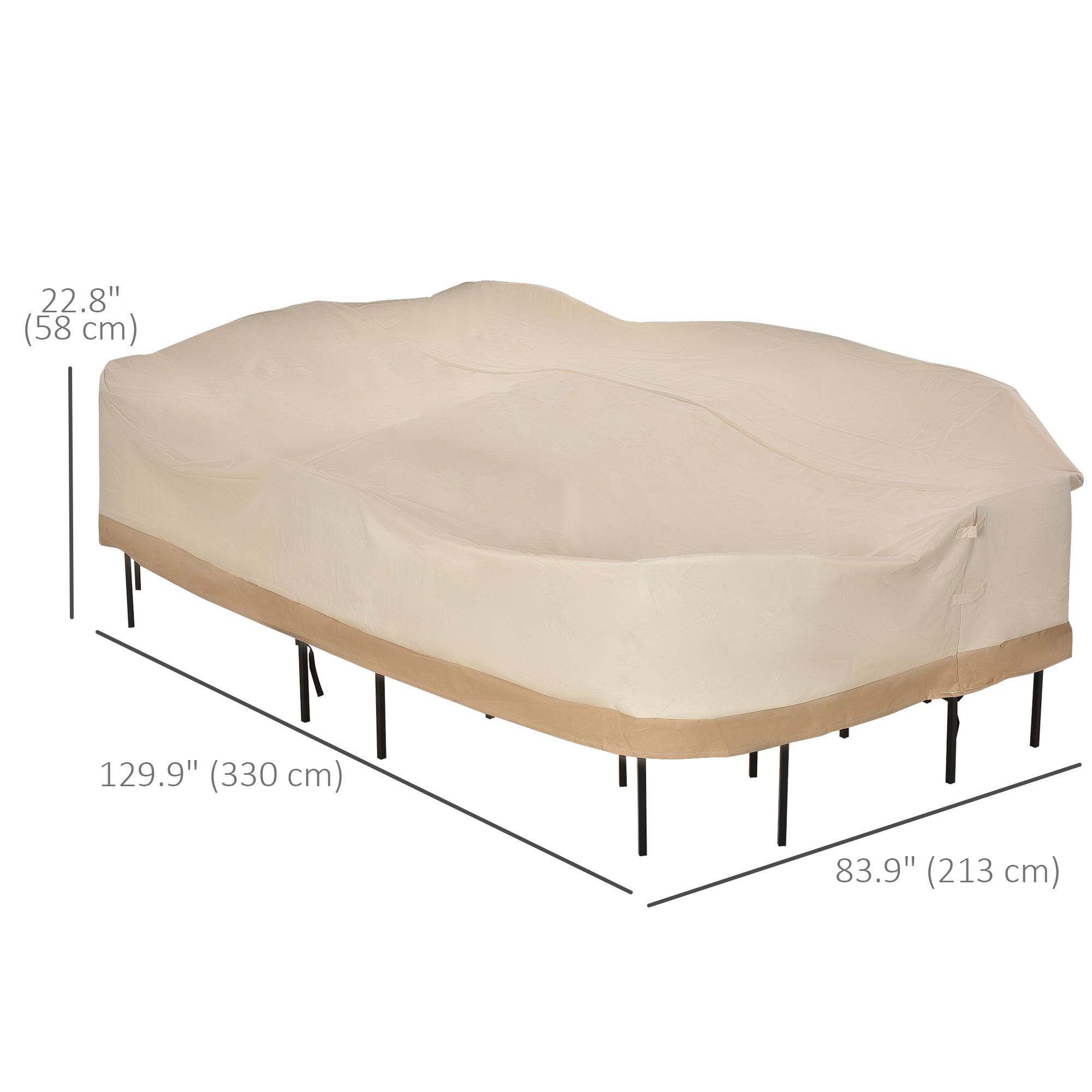 129.9-Inch Oval Patio Table and Chair Set Cover, Beige/Coffee Sofa Set