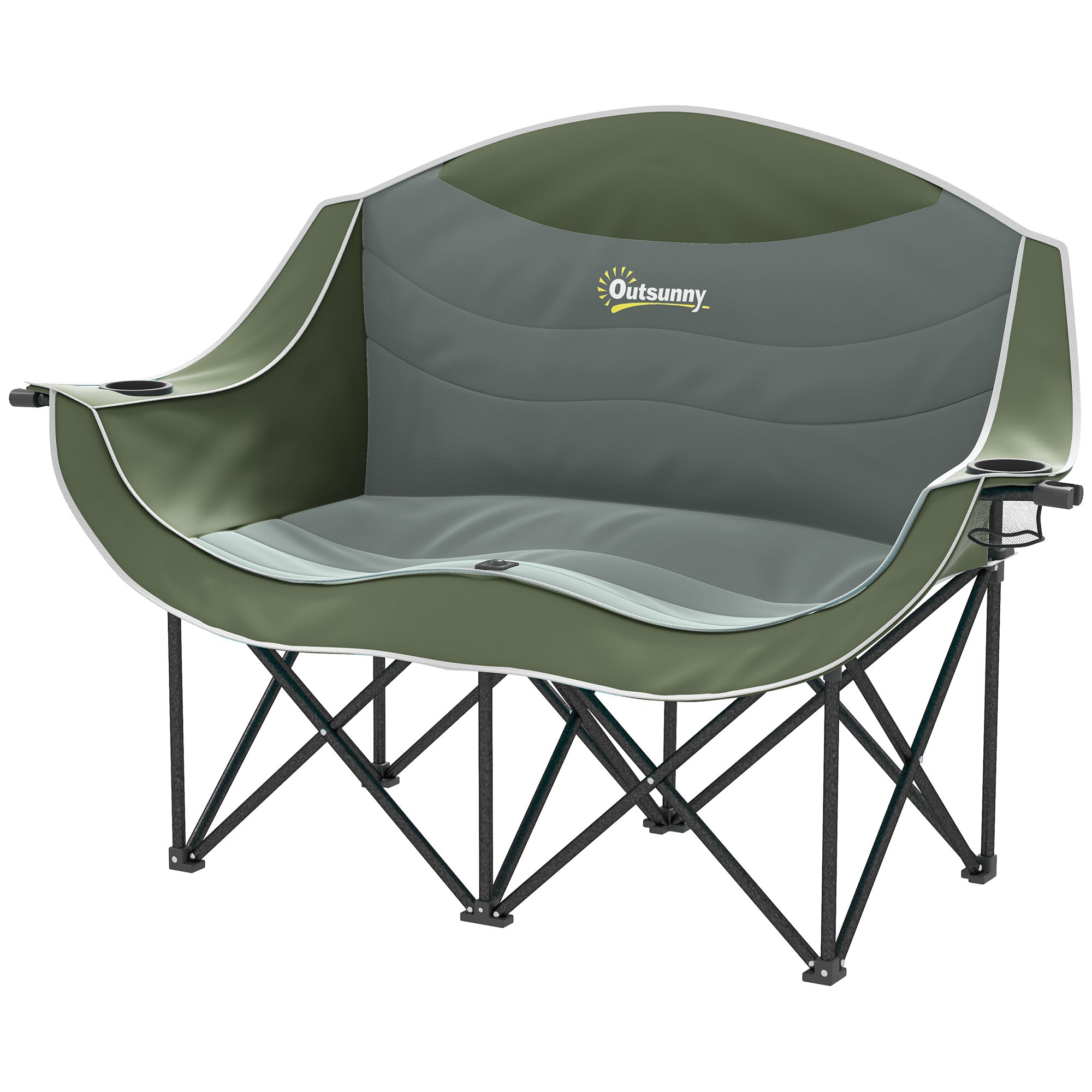 Portable Camp Chair, Double Camping Chair with Cup Holders and Carry Bag, Support 551 lbs, Dark Green