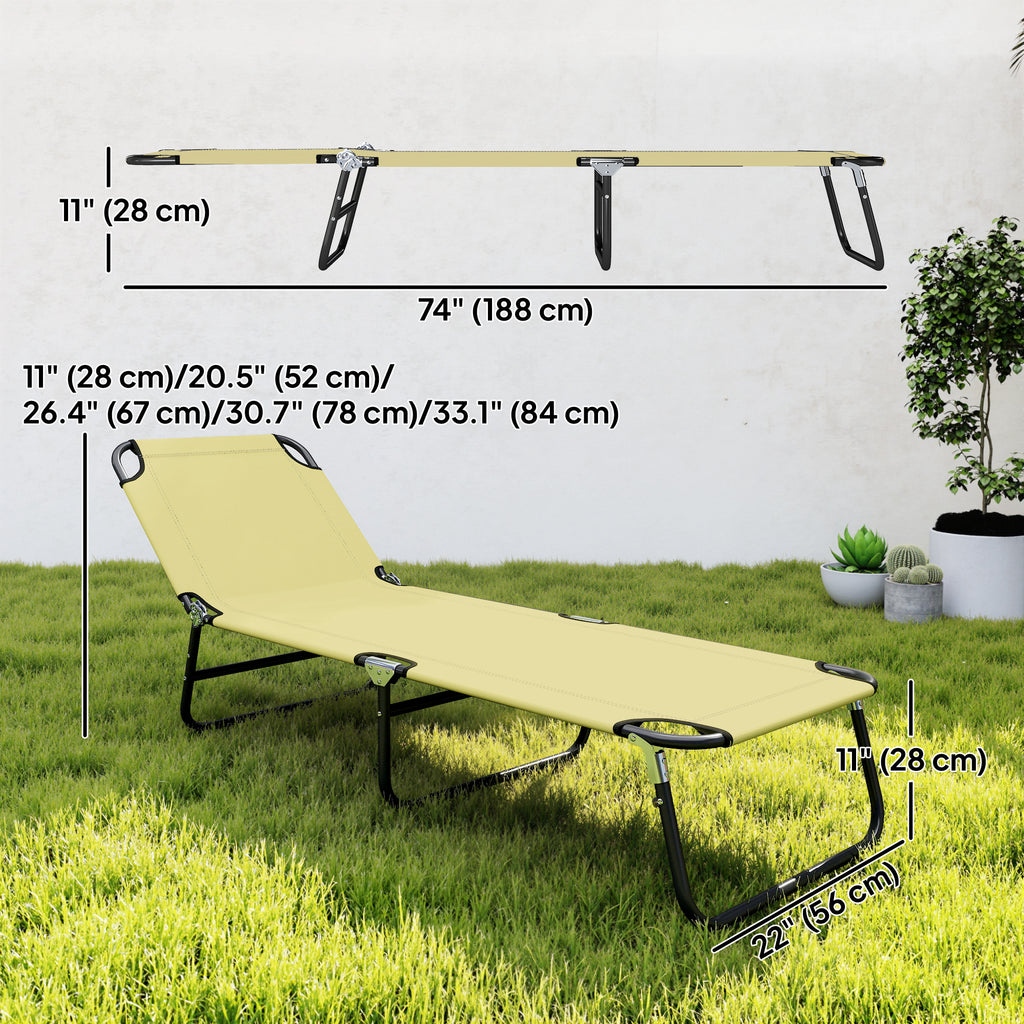 Outdoor Folding Lounge Chair, Steel Tanning Chair with Reclining Back, Breathable Mesh for Beach, Yard, Patio, Cream