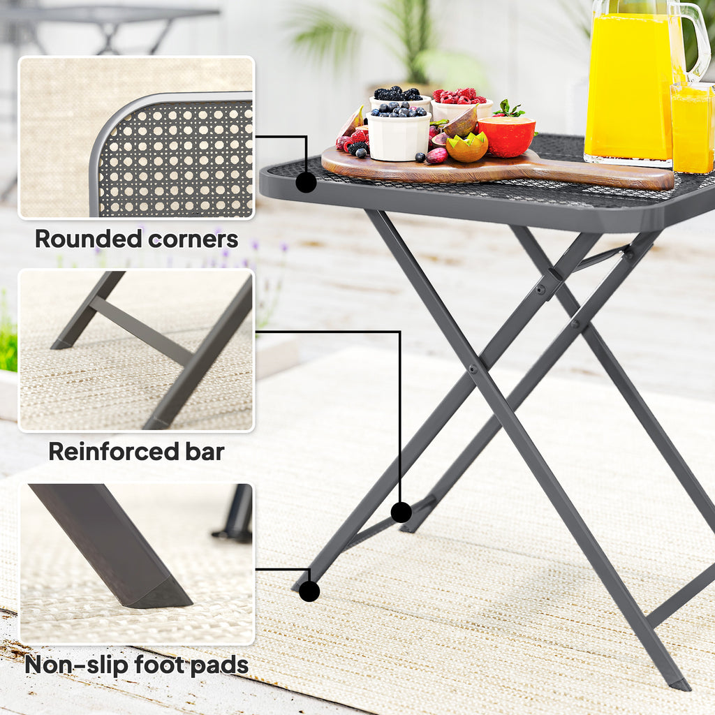27.5" Square Outdoor Patio Table, Outdoor Folding Table with Grid Rattan-Like Top for Camping, Picnic, Light Grey