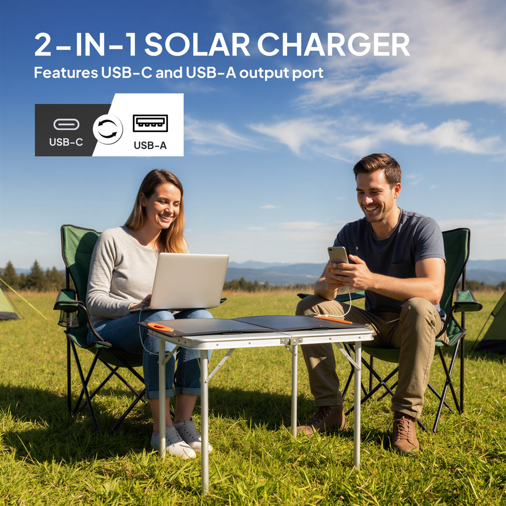 100W Portable Solar Panel, Foldable Solar Charger with USB-A & USB-C Fast Charging Output, IP67 Waterproof