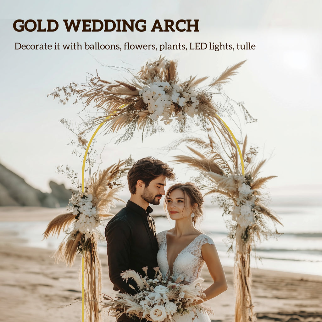 7FT x 4FT Gold Wedding Arch with U-shaped stakes for Birthday Parties, Bridal Showers, Graduation, and Ceremony