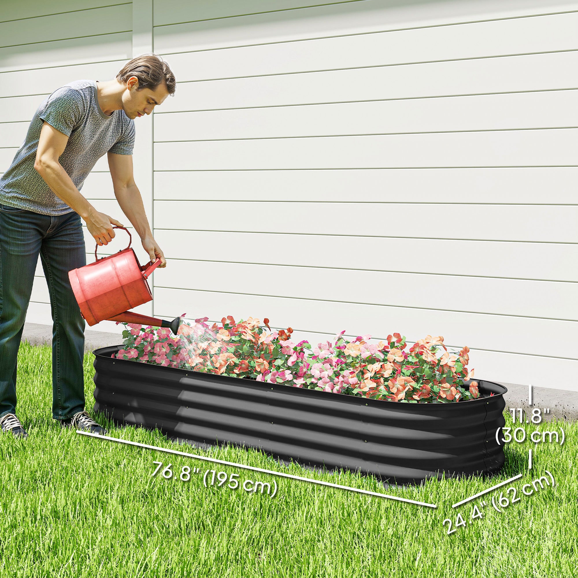 6.4 x 2 x 1ft Galvanized Raised Garden Bed Kit, Metal Planter Box with Safety Edging, Dark Grey