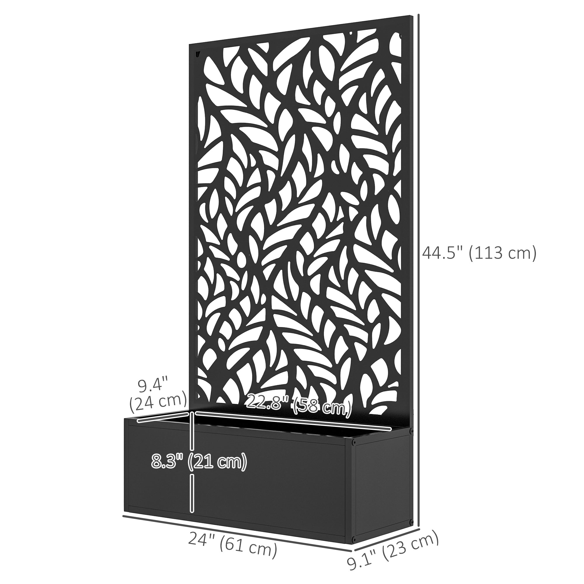 Metal Outdoor Privacy Screen with Raised Graden Bed, Privacy Panel and Planter Box, Wall-Mounted or Freestanding
