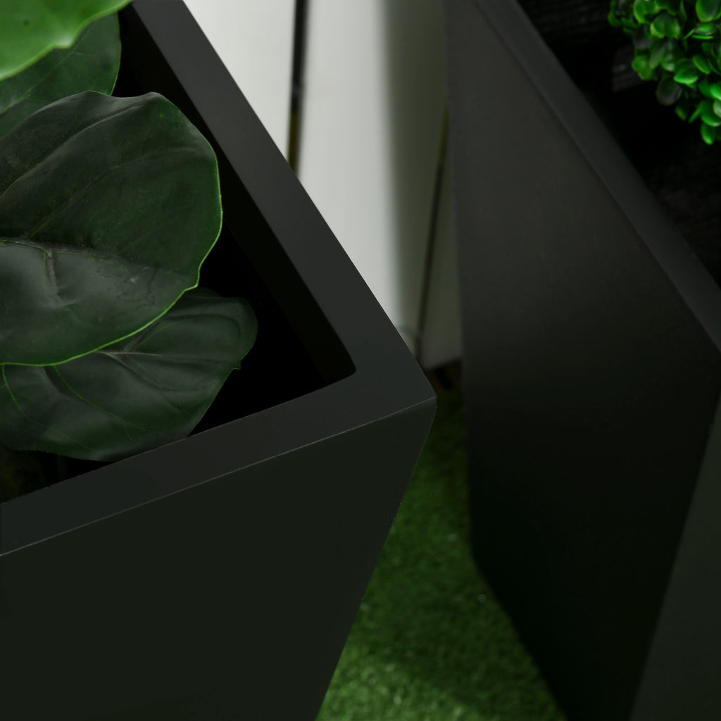 Set of 2 Tall Planters with Drainage Holes, 22" / 18" Outdoor Flower Pots for Patio, Yard, Garden, Black