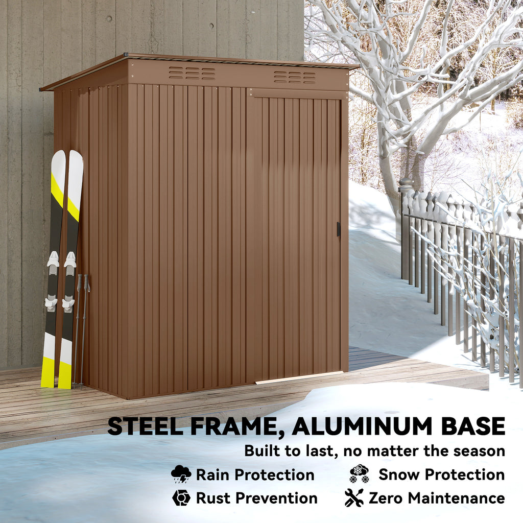 5.2' x 3.5' Outdoor Storage Shed, Easy to Assemble Metal Garden Shed, for Backyard, Lawn, Patio, Light Brown