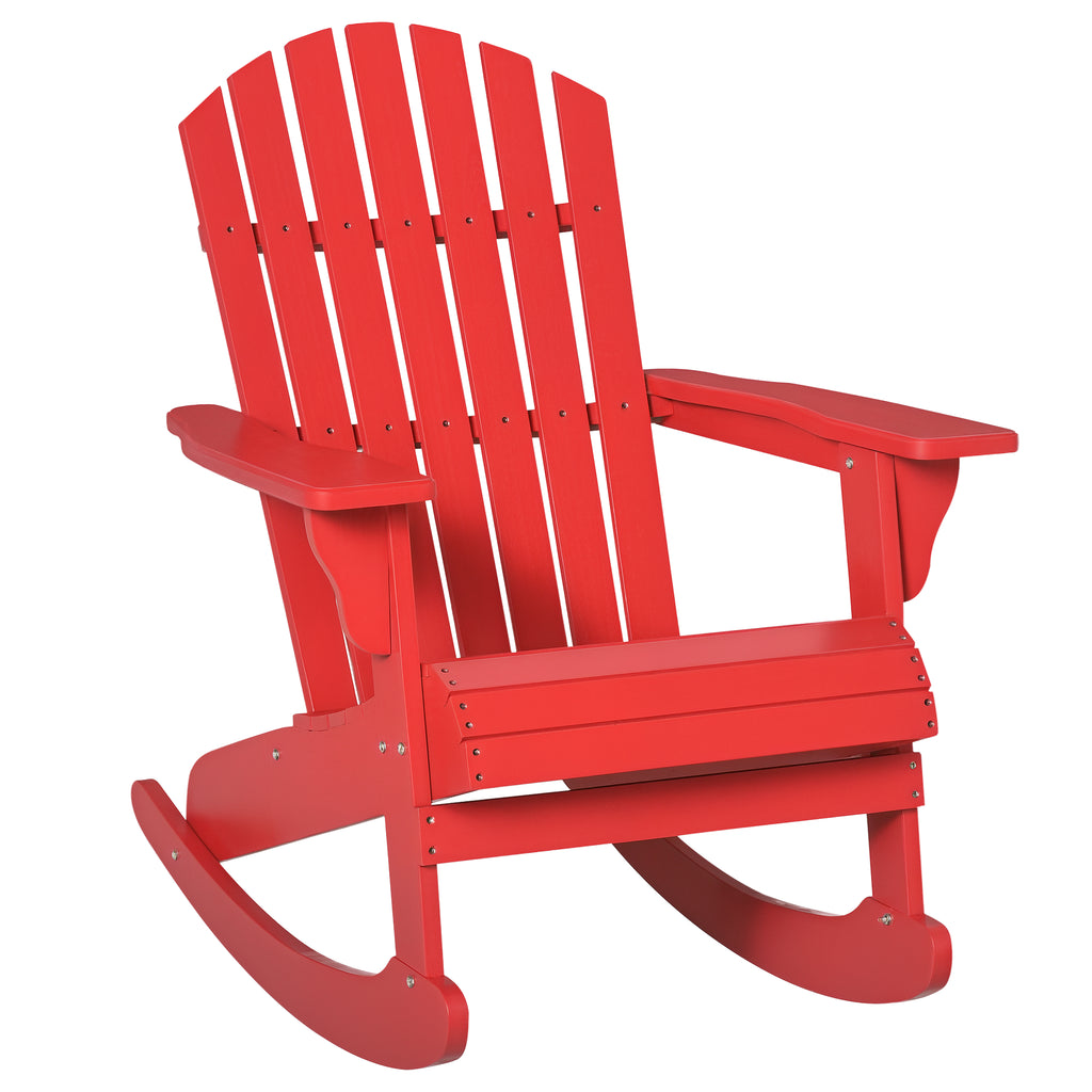 Wooden Adirondack Rocking Muskoka Chair with Slatted Wooden Design, Fanned Back and Classic Rustic Style, Red