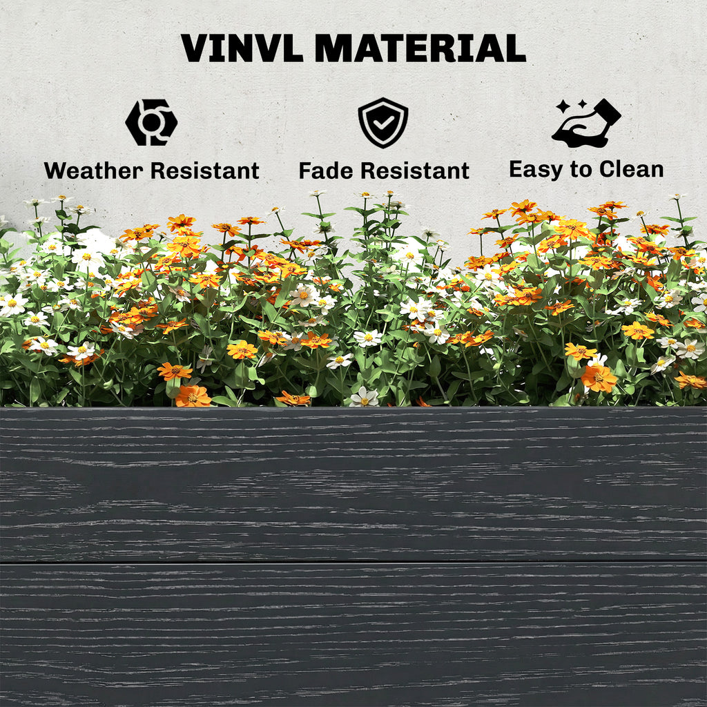 Vinyl Raised Garden Bed Kit, 6.5 x 2 x 1ft Elevated Garden Box with Divider and Open Bottom, Grey Wood Effect