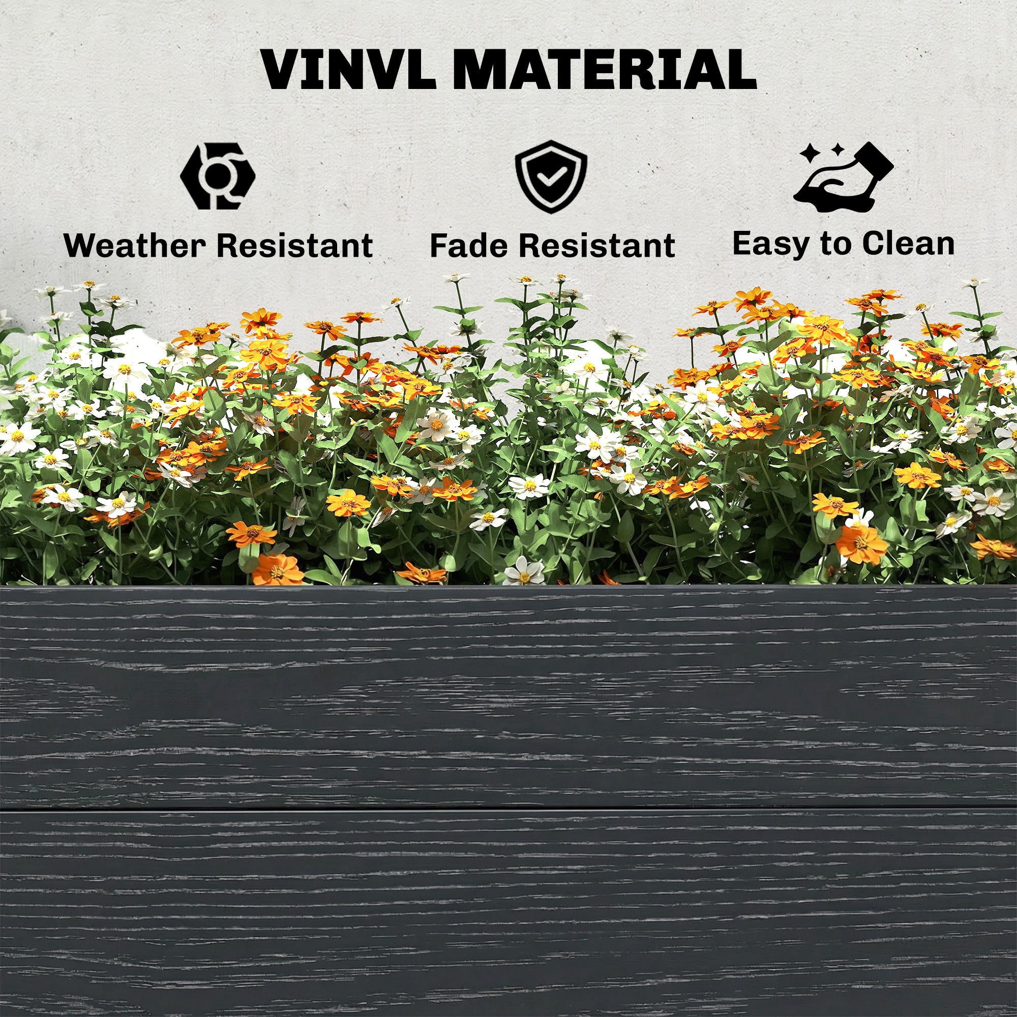 Vinyl Raised Garden Bed Kit, 6.5 x 2 x 1ft Elevated Garden Box with Divider and Open Bottom, Grey Wood Effect