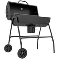 Barrel Charcoal BBQ Smoker, Barbecue with 420 sq.in. Cooking Area, Wheels, Ash Catcher, Black