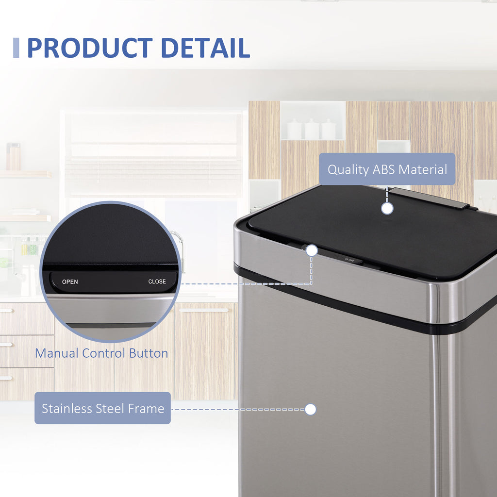 Sensor Trash Can, 19 Gallon Stainless Steel Kitchen Garbage Can with 3 Compartments, Removable Inner Buckets, Silver