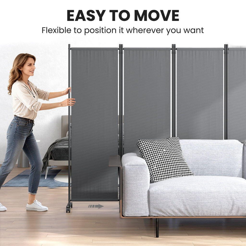 Folding Room Divider with Castor Wheels, Rolling Privacy Screen for Home Office Bedroom, 5.6ft Tall