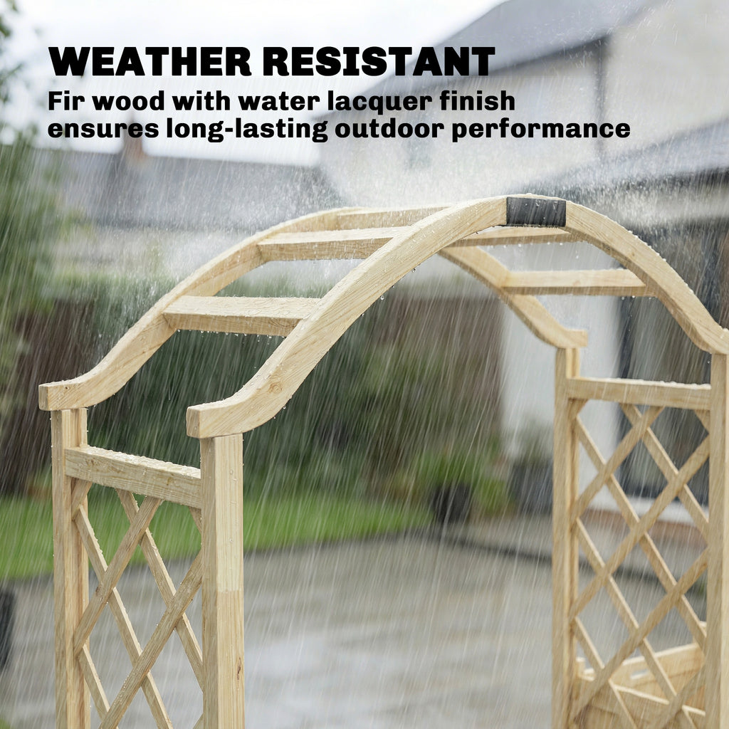 Wooden Garden Arch with 2 Planter Boxes, Arch Trellis for Climbing Plants, Decorative Arbor Archway, Natural Wood
