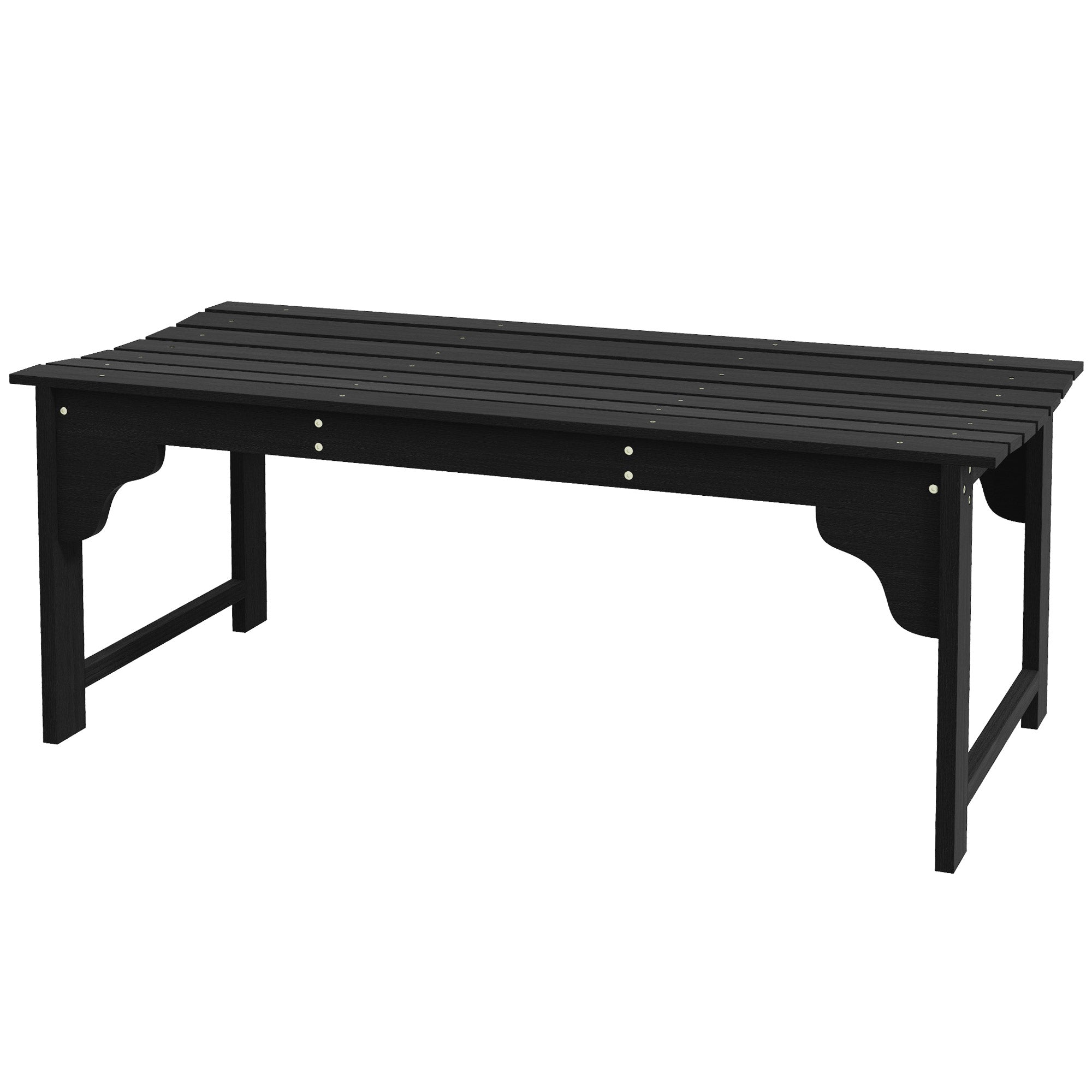 Wooden Garden Bench, Patio Double Park Bench with Slatted Seat, Front Porch Backless Bench, Black