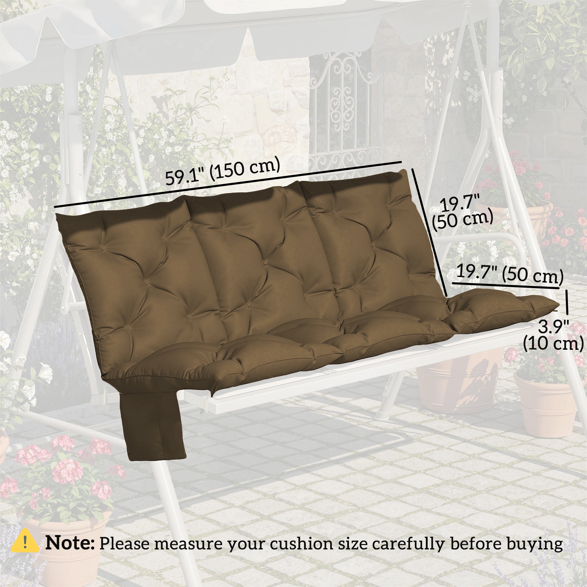 Bench Cushion Water-Repellent Outdoor Furniture Pad Seater Swing Chair 59.1" x 39.4" Khaki