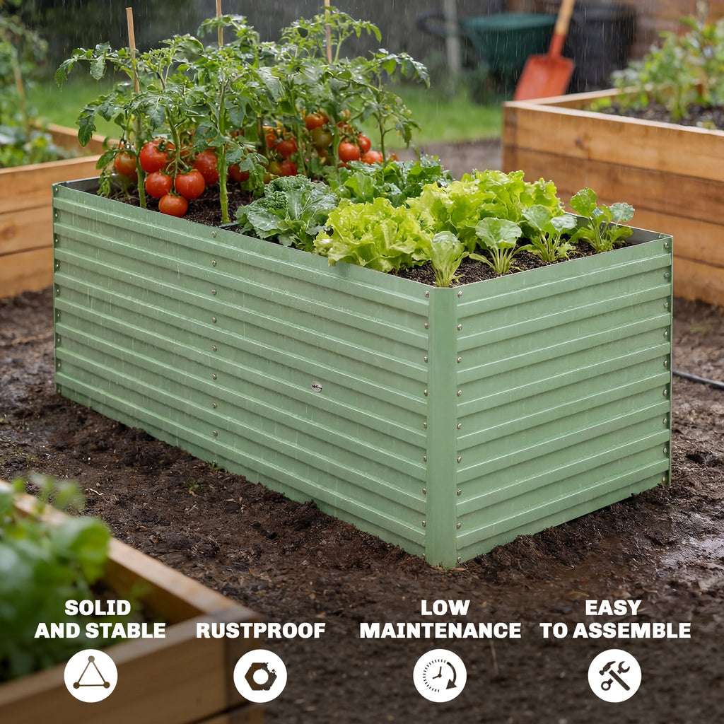 5' x 3' x 2' Raised Garden Bed, Galvanized Planter Box for Growing Flowers, Herbs and Vegetables, Light Green