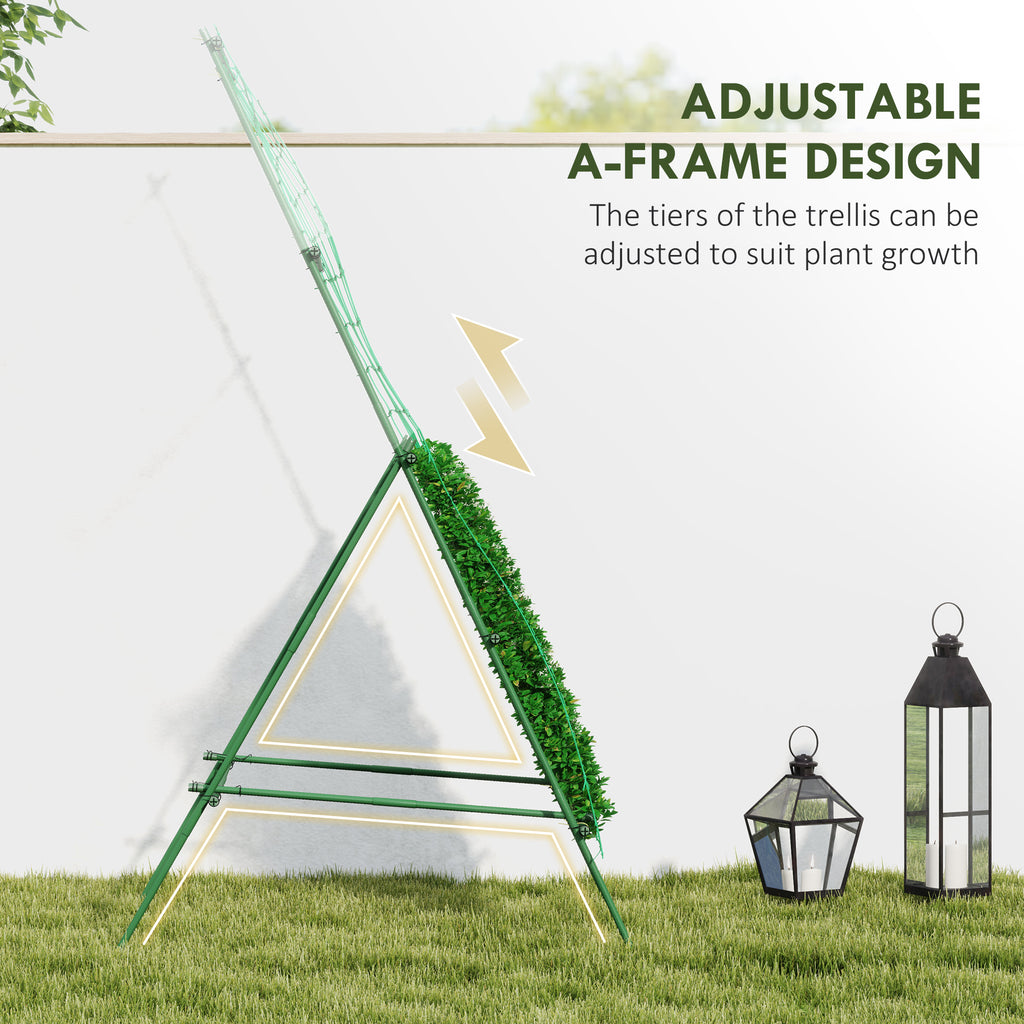 Cucumber Trellis for Climbing Plants, Adjustable A-Frame Garden Trellis with Climbing Net, 20 Metal Clips, 4 Net Straps