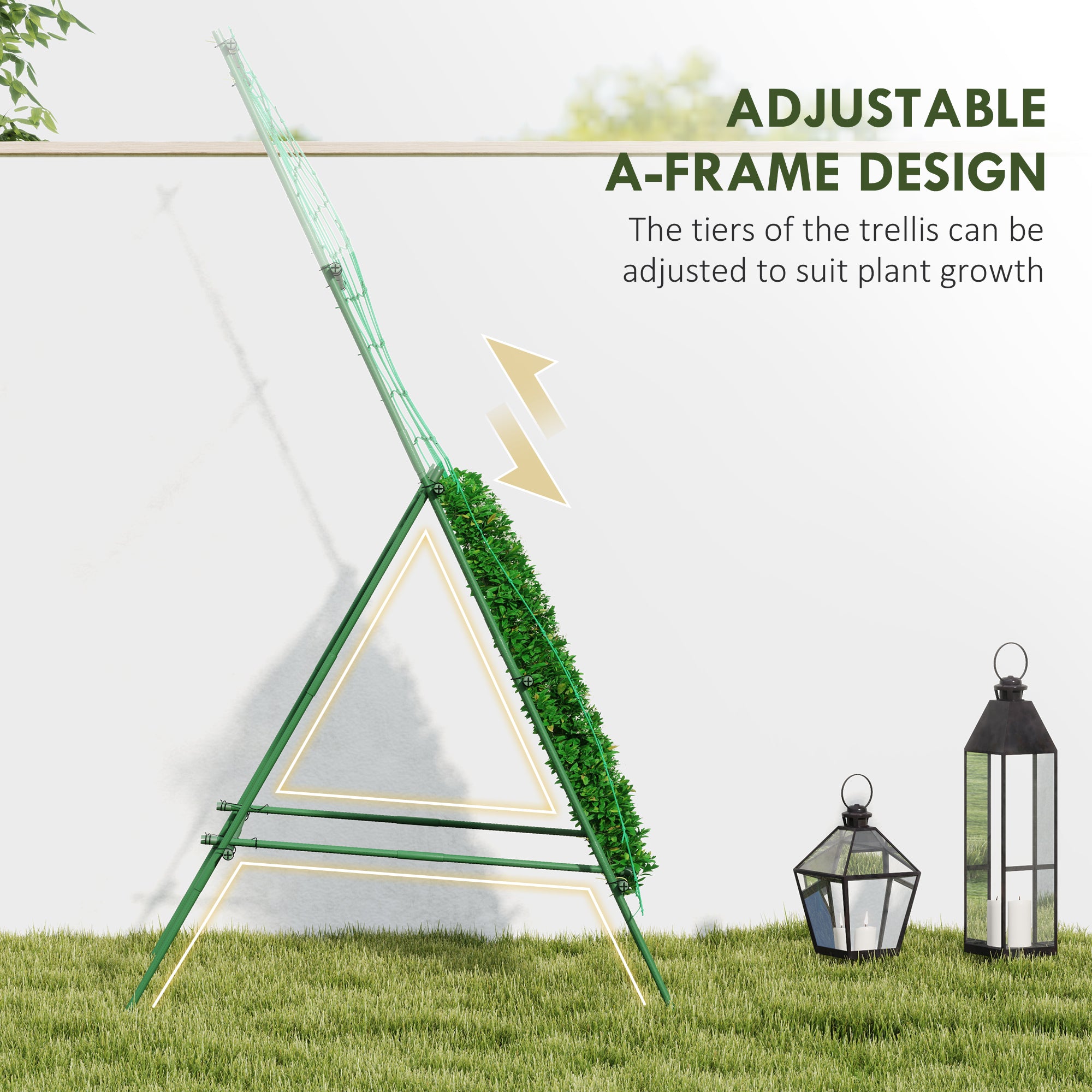 Cucumber Trellis for Climbing Plants, Adjustable A-Frame Garden Trellis with Climbing Net, 20 Metal Clips, 4 Net Straps