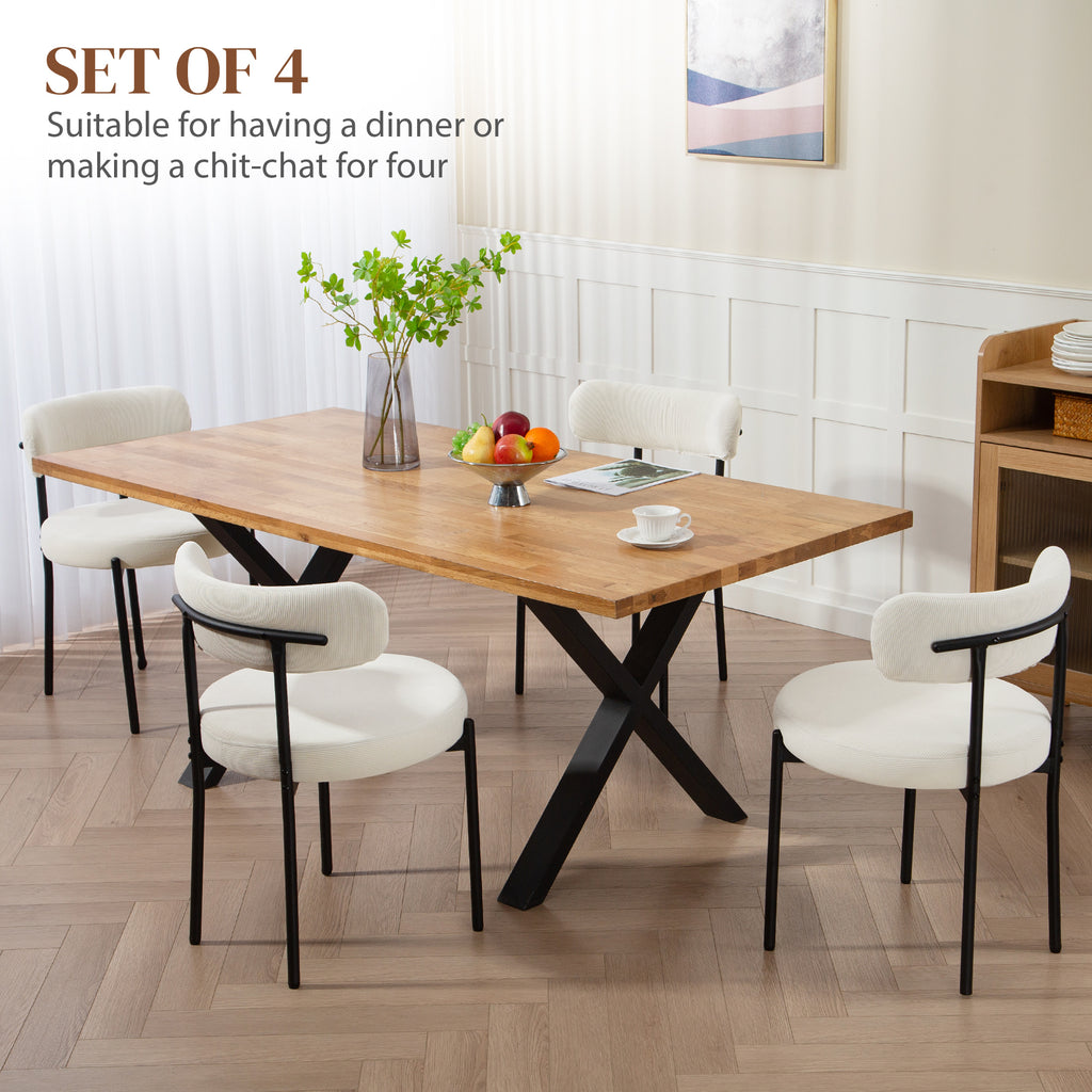 4 Pieces Kitchen Chairs, Modern Dining Chairs w/ Corduroy Upholstery and Steel Legs for Living Room, Beige
