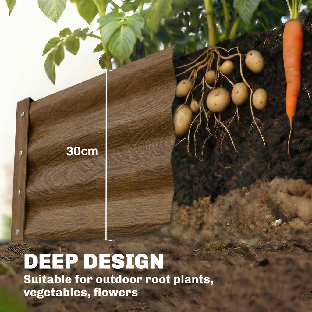 12 x 4 x 1ft Galvanized Raised Garden Bed, Reinforced Outdoor Planter Box with Open Bottom, Distressed Brown