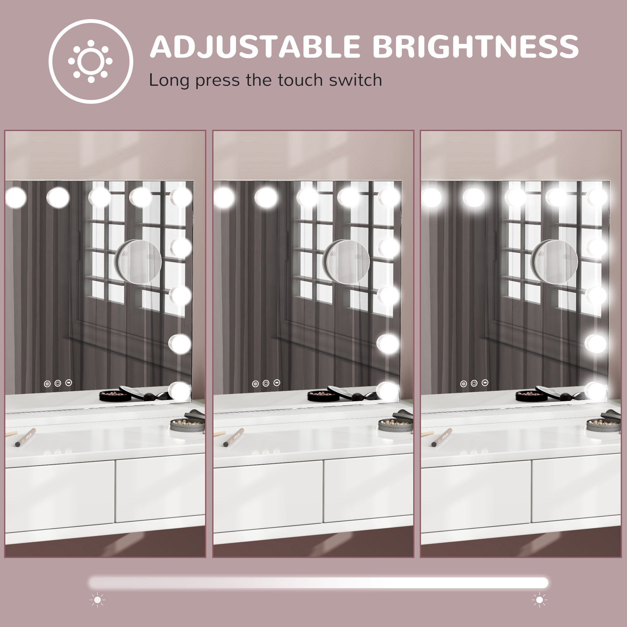Hollywood Makeup Mirror with Lights, 3 Lighting Modes, USB Charging Port, Tabletop or Wall Mounted, White