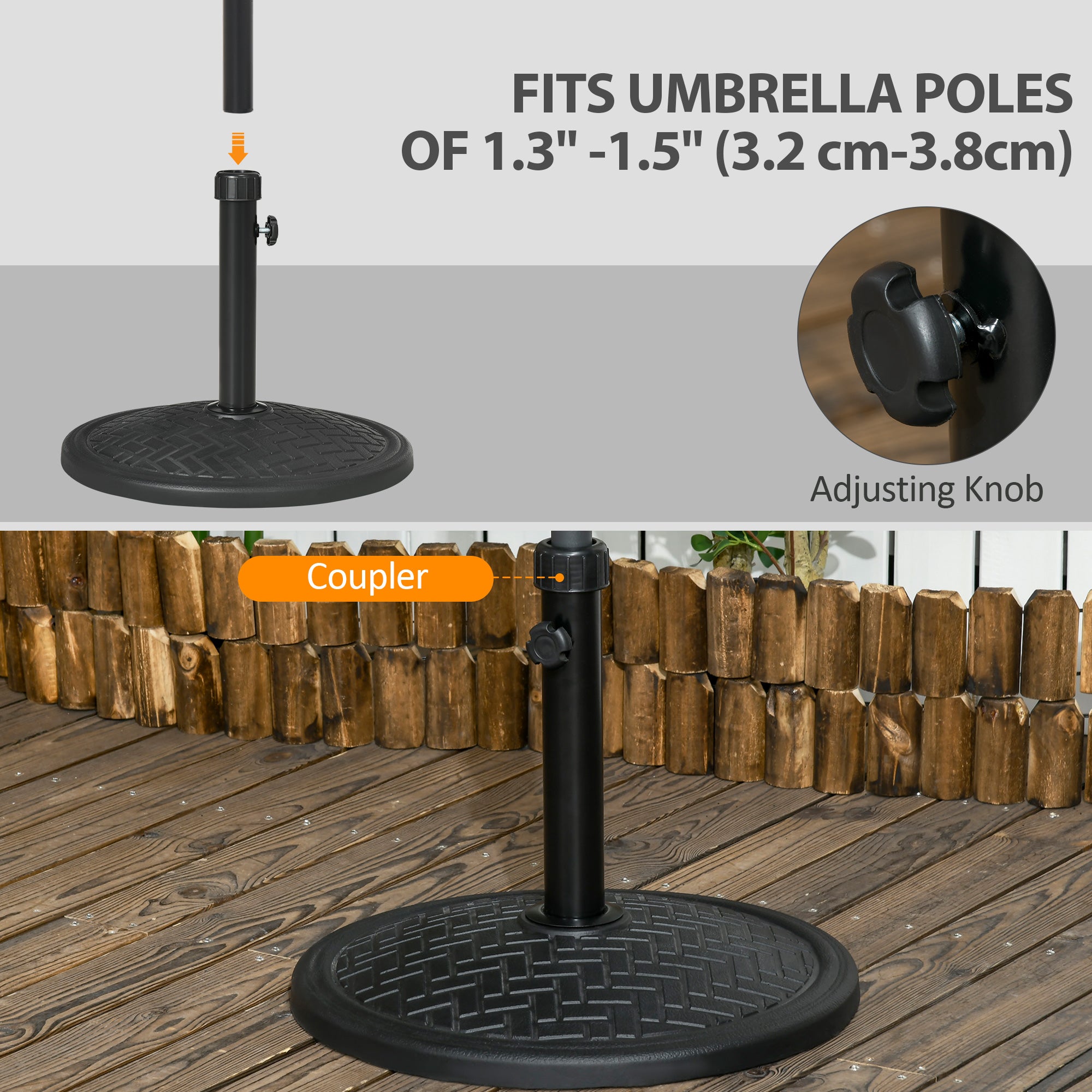 31lbs Concrete Round Patio Umbrella Base Holder, Outdoor Market Umbrella Stand Weight for Lawn, Deck, Backyard, Garden, Black