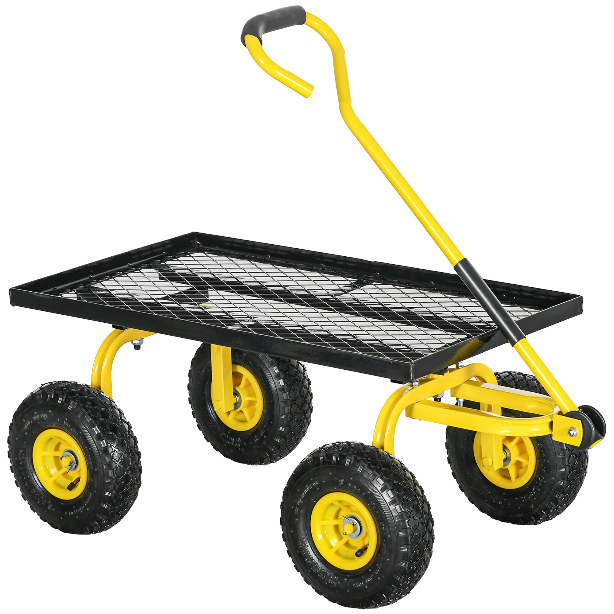 Heavy Duty Garden Wagon Cart with 10" Wheels, 330 lbs Capacity, for Garden, Beach, Lawn, Yellow