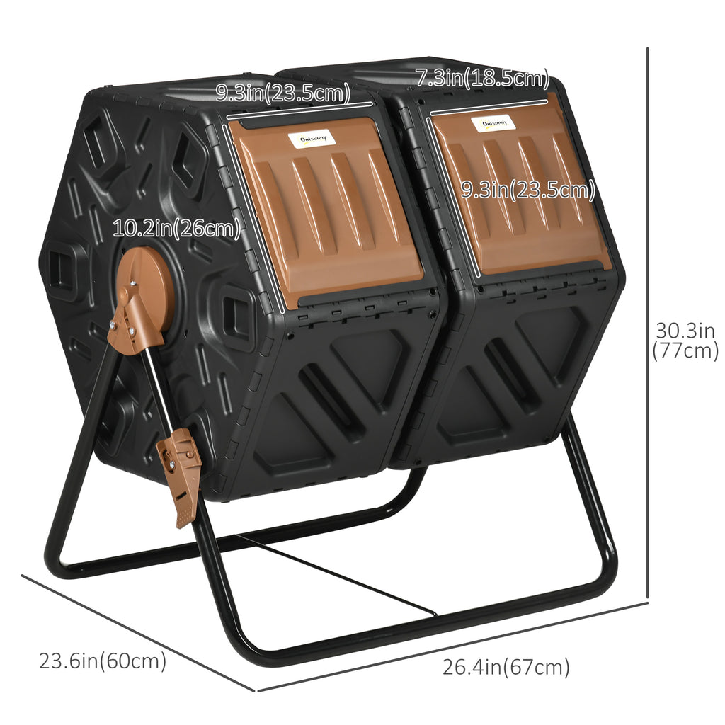Rotating Composter, Dual Chamber Compost Bin with 24 Vents and Steel Legs, 34.5 Gallon, Brown
