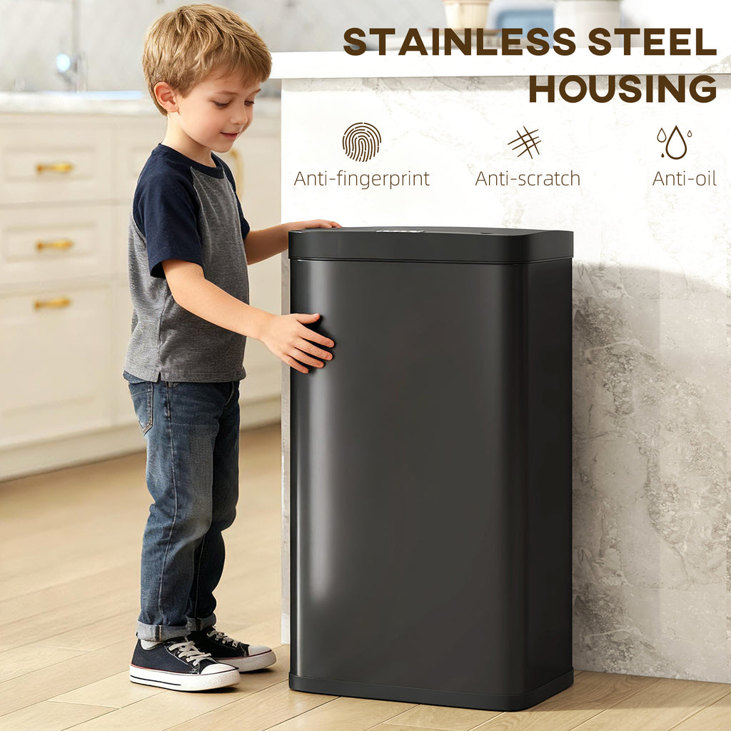 12 Gallon (45 L) Sensor Can, Automatic Garbage Can with Soft-Close Lid, Fingerprint-Proof Stainless Steel, Matte Black