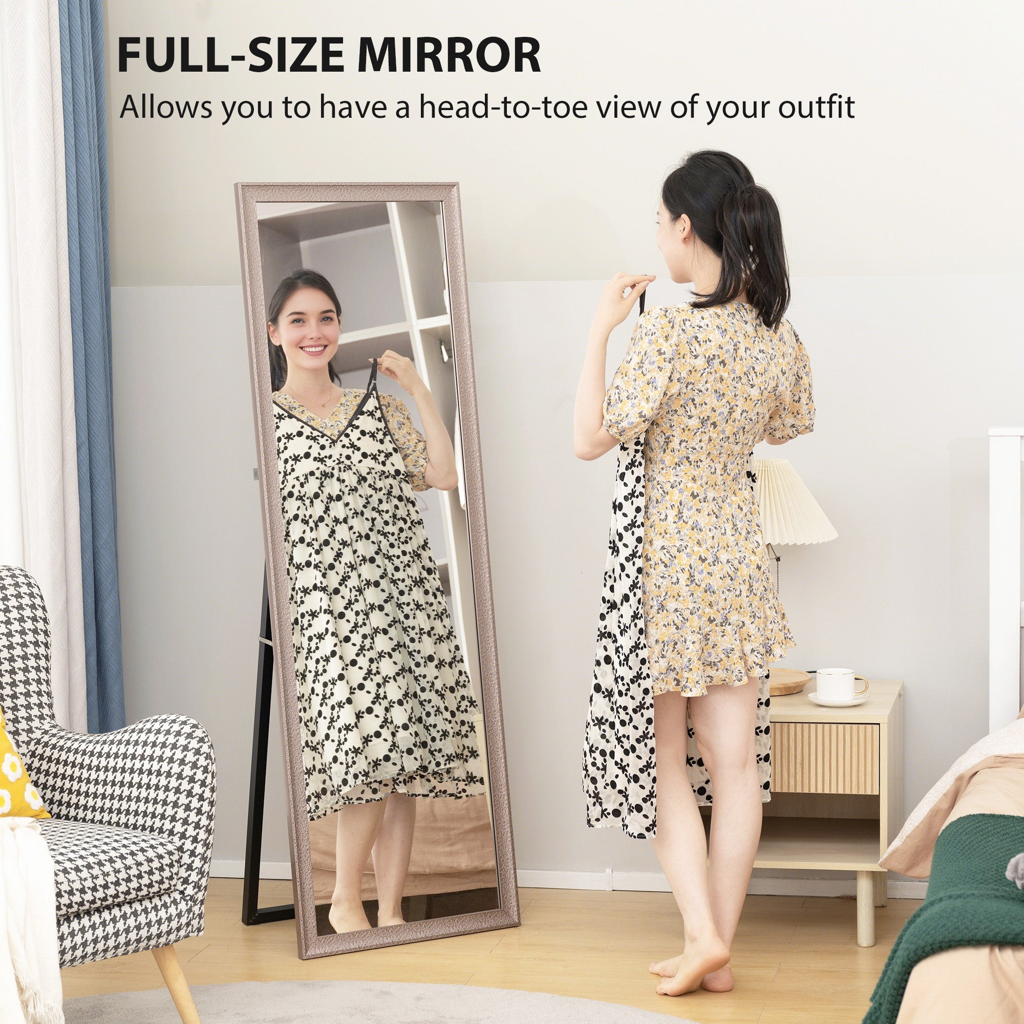 64" x 21" Rectangular Full Length Mirror with Frame, Free Standing, Wall Mounted or Leaning, Gunmetal Silver